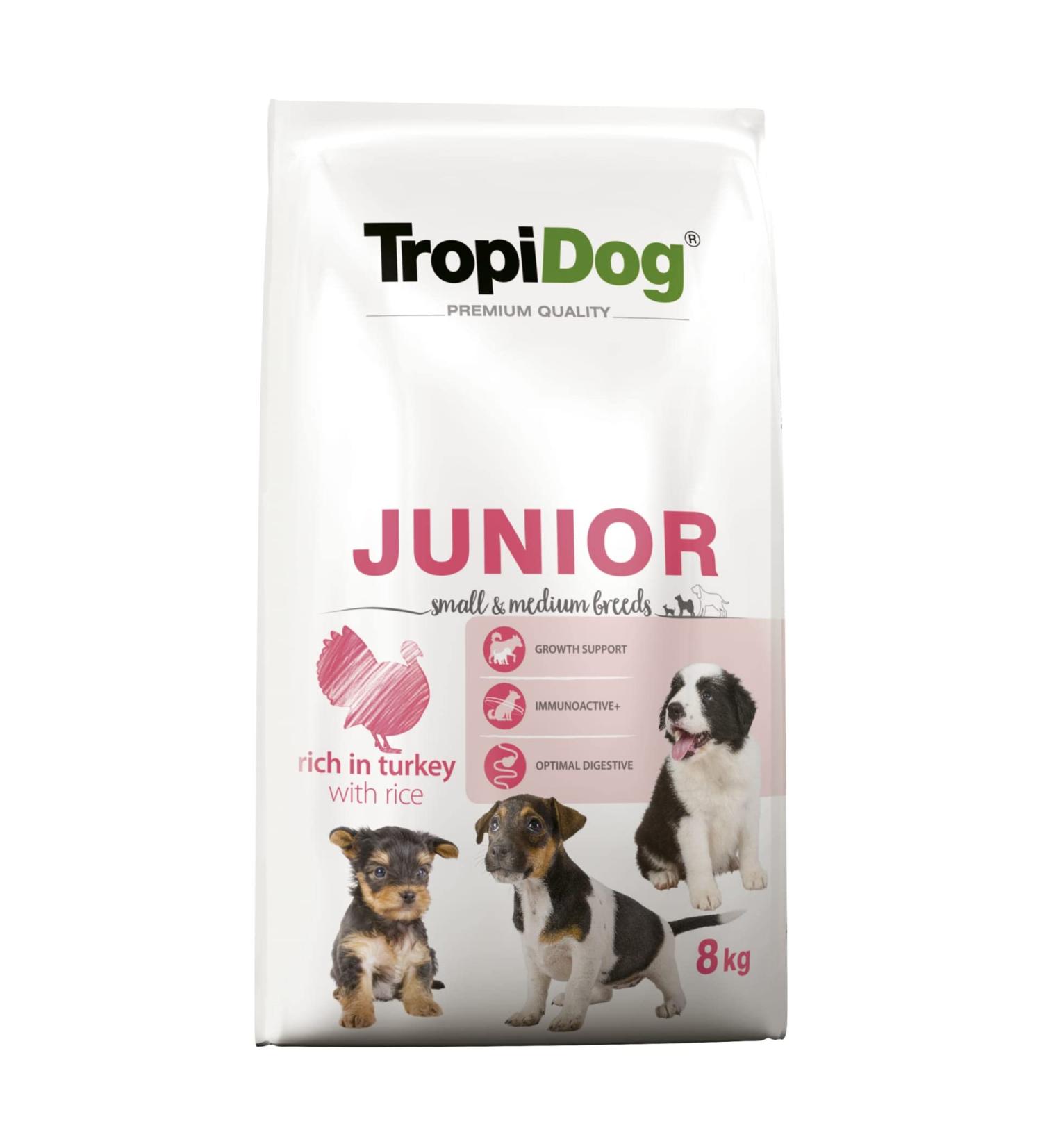 Premium Dry Dog Food Rich in Turkey with Rice for Small and Medium Breed Puppies 8kg