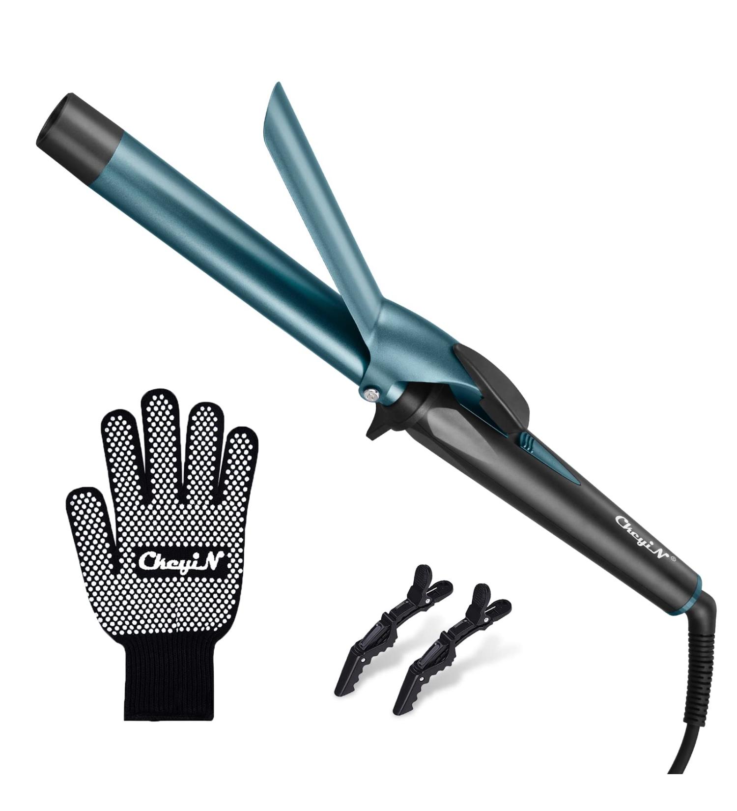CkeyiN 32mm Barrel Ceramic Curling Wand with Clip | Volume Waves Curling Tong | 30 Second Heat Up | Heat Resistant Glove | Green - Buy Online on GoSupps.com