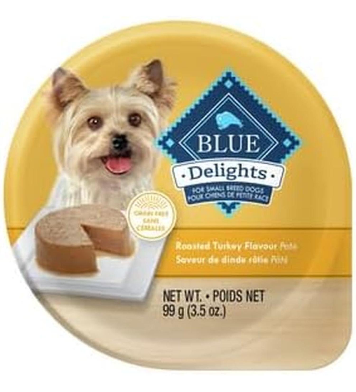 Blue Buffalo Delights Natural Adult Small Breed Wet Dog Food Cup Roasted Turkey Flavor in Savory Juice 3.5-oz (Pack of 12) Pack of 12 Roasted Turkey Pate