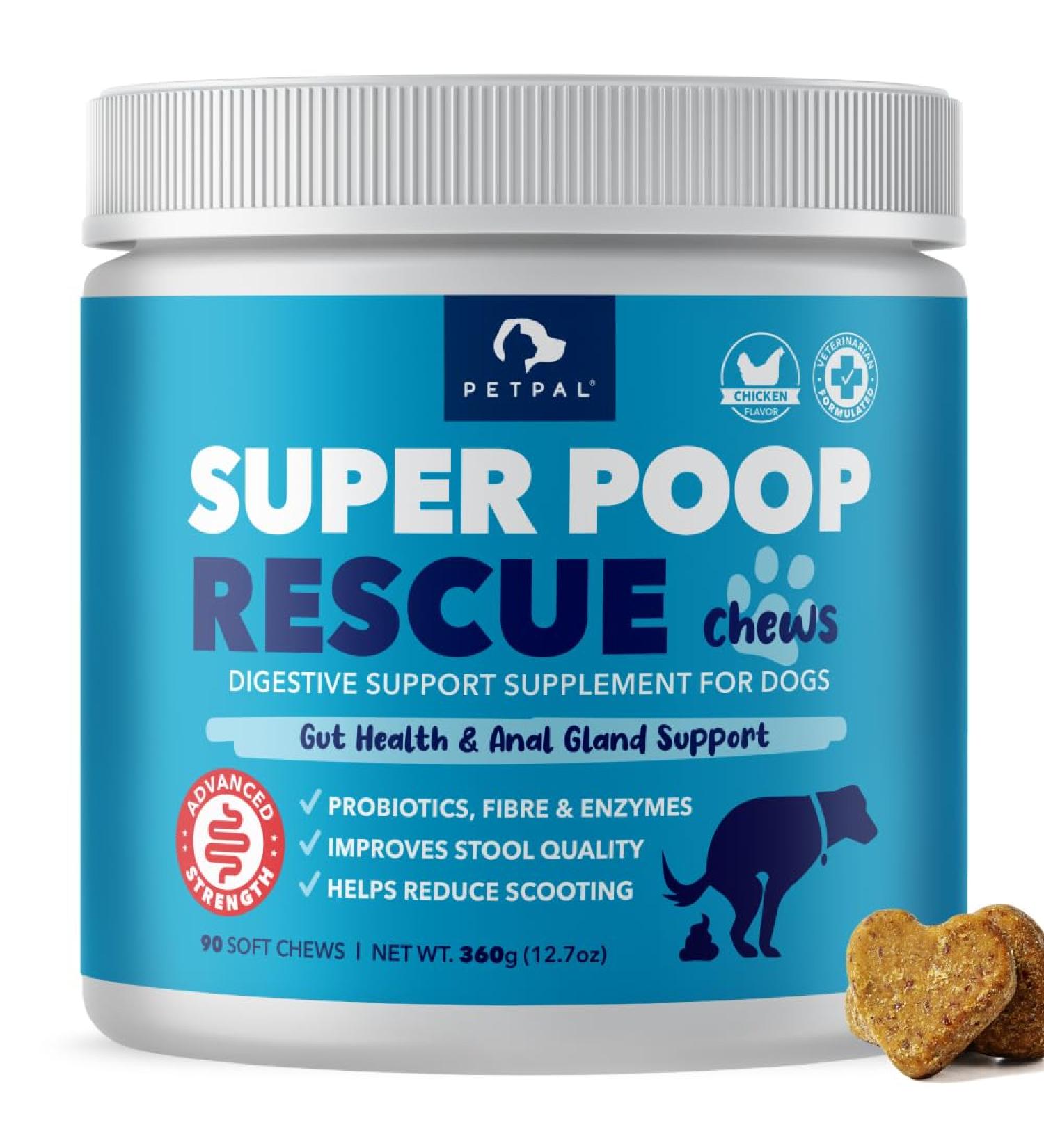 Super Poop Rescue Chews by Petpal | Anal Gland Support | Digestion Probiotics Fibre Supplement for Dogs of All Ages | Scoot | (Chicken 90ct) - Buy Online on GoSupps.com