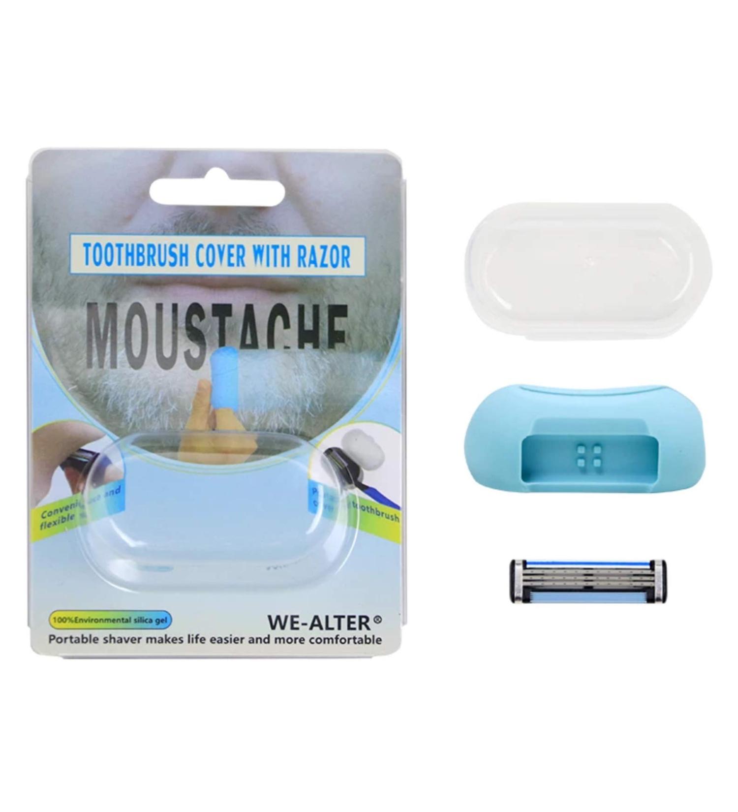 Sussex Labels 2 in 1 Travel Men's Razor with Silicone Toothbrush Cover - Blue | Shop Internationally - Buy Online on GoSupps.com