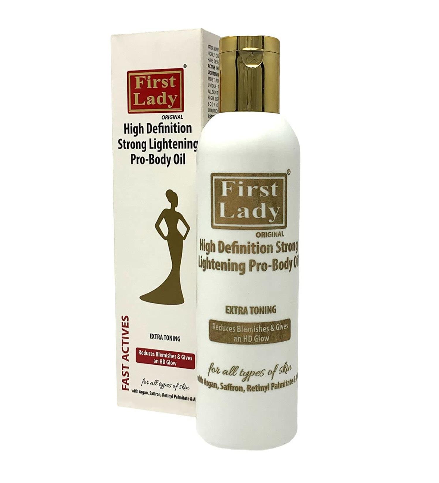 First Lady Premium High Definition Strong Skin Lightening Pro Body Oil 200 ml with argan oil saffron and AHA