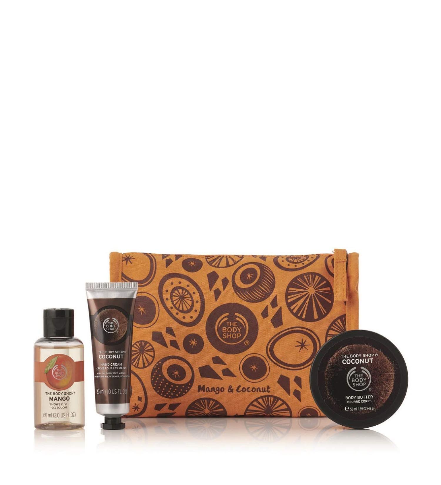The Body Shop Tropical Beauty Bag Gift Set with Coconut Body Butter, Hand Cream, and Mango Shower Gel - Buy Online on GoSupps.com