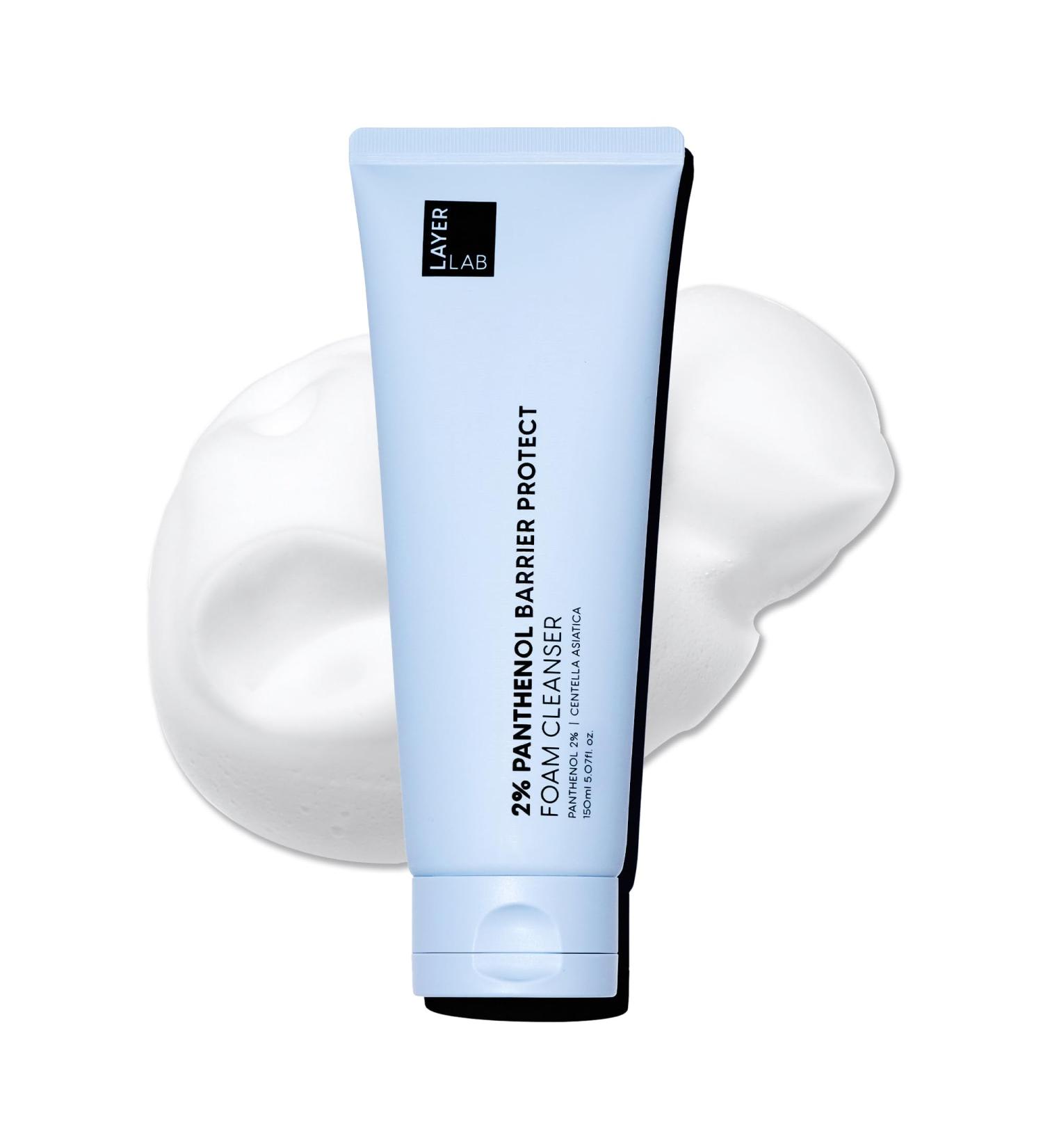 LAYERLAB Korean Face Wash with 2% Panthenol | Hydrating Foam Cleanser for Deep Pore Cleansing & Sebum Control | Helps Support Moisture Barrier For Oily 150ml 5.07 fl oz (Blue) - Buy Online on GoSupps.com