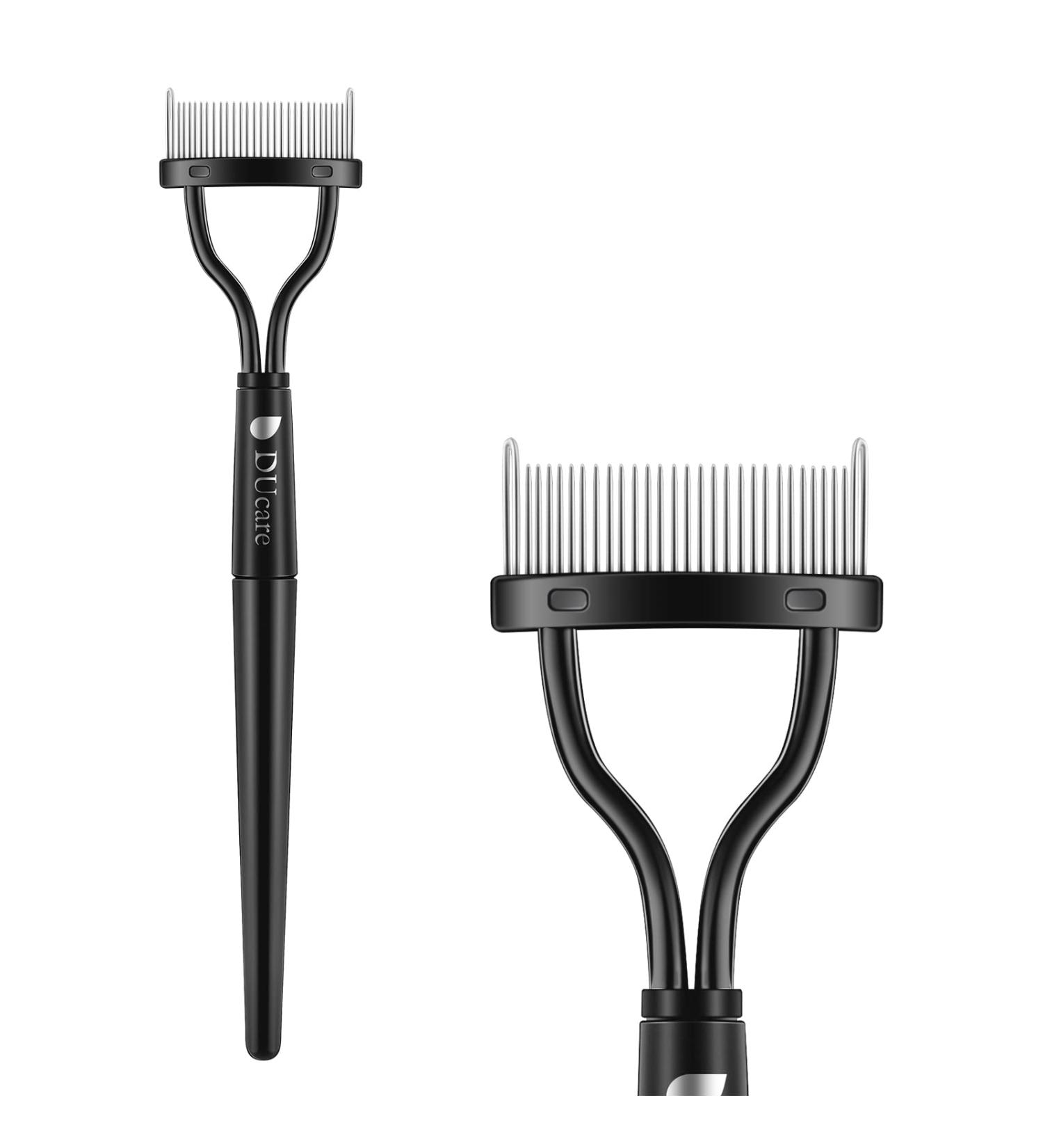 DUcare Eyelash Comb & Eyebrow Brush with Cover | Arc Designed Mascara Applicator and Definer - Black Folding Cosmetic Tool - Buy Online on GoSupps.com