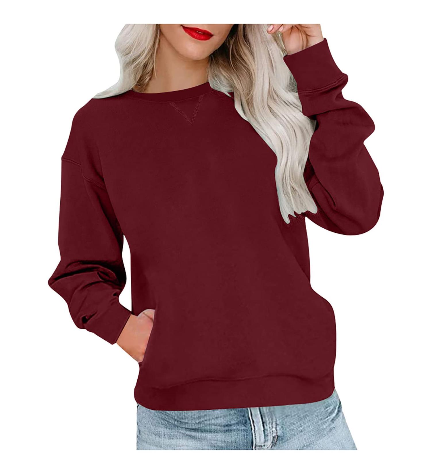 oelaio Womens Long Sleeve Blouse 2023 Vintage Sweatshirt Fall Fashion Striped Printed Round Neck Loose Fit Pullover Tops Wine - Buy Online on GoSupps.com
