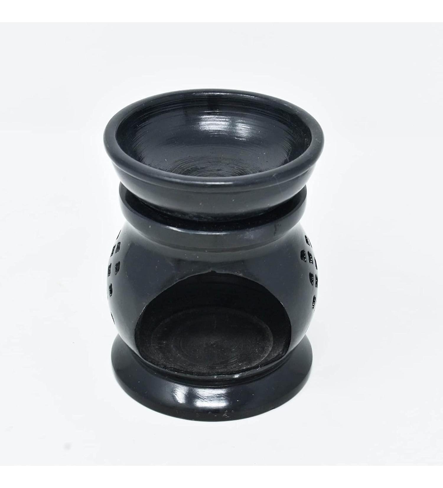 Hand Carved Soapstone Essential Oil Burner Diffuser - 4 Inch Black Tea Light Holder Aromatherapy - Buy Online on GoSupps.com