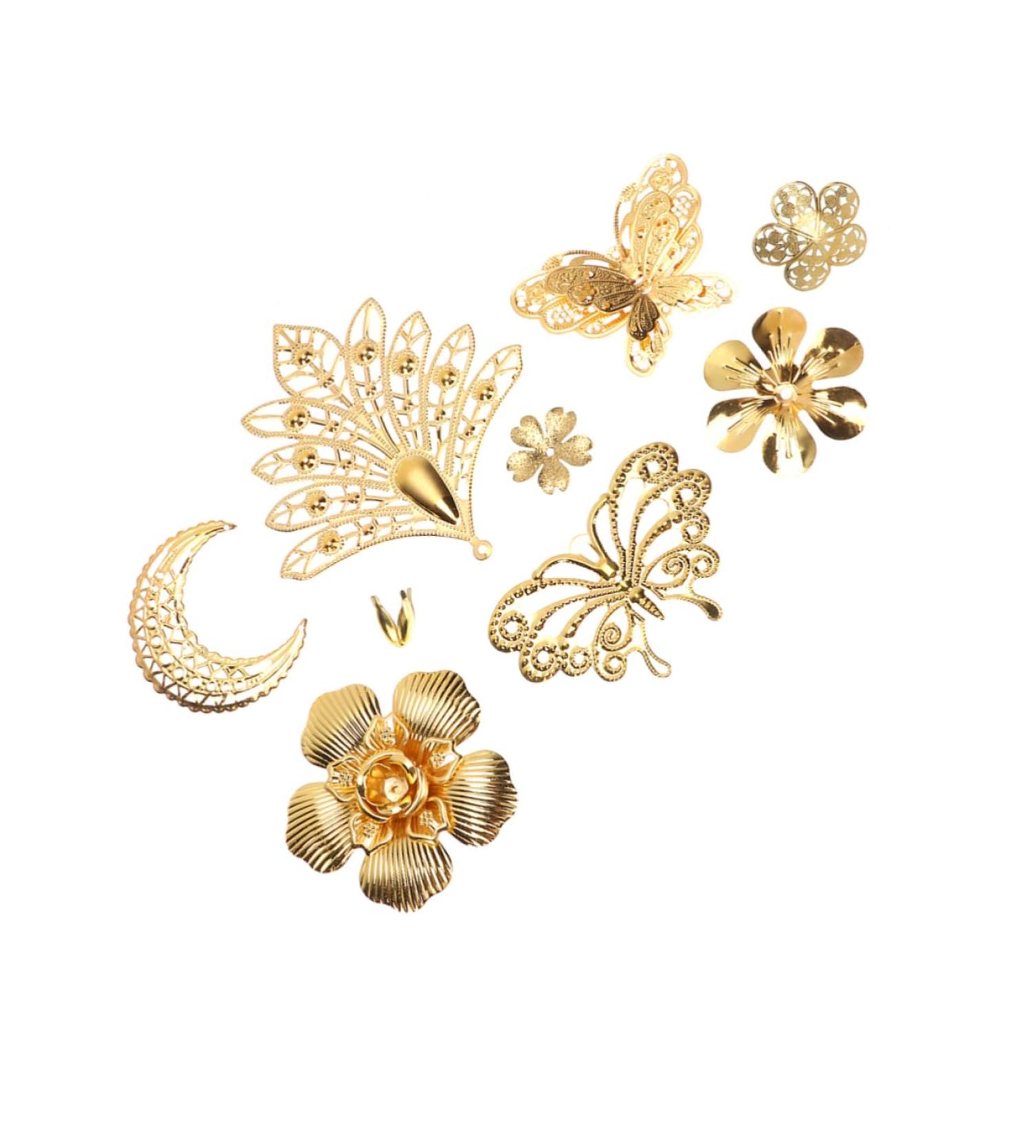 COHEALI 37pcs Bridal Headpiece Gold Butterfly Charm Metal Hollow 3d Charms Crafts Hollow Out Bride Beads - Buy Online on GoSupps.com
