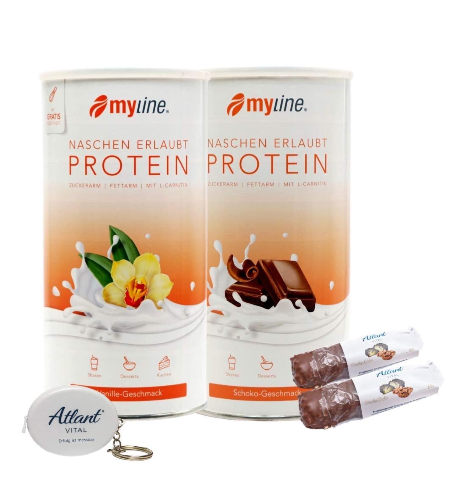 Myline Protein Shake 2-Pack 2x400g + AV Tape Measure + 2 Protein Bars (Chocolate-Vanilla) - International Shipping - Buy Online on GoSupps.com