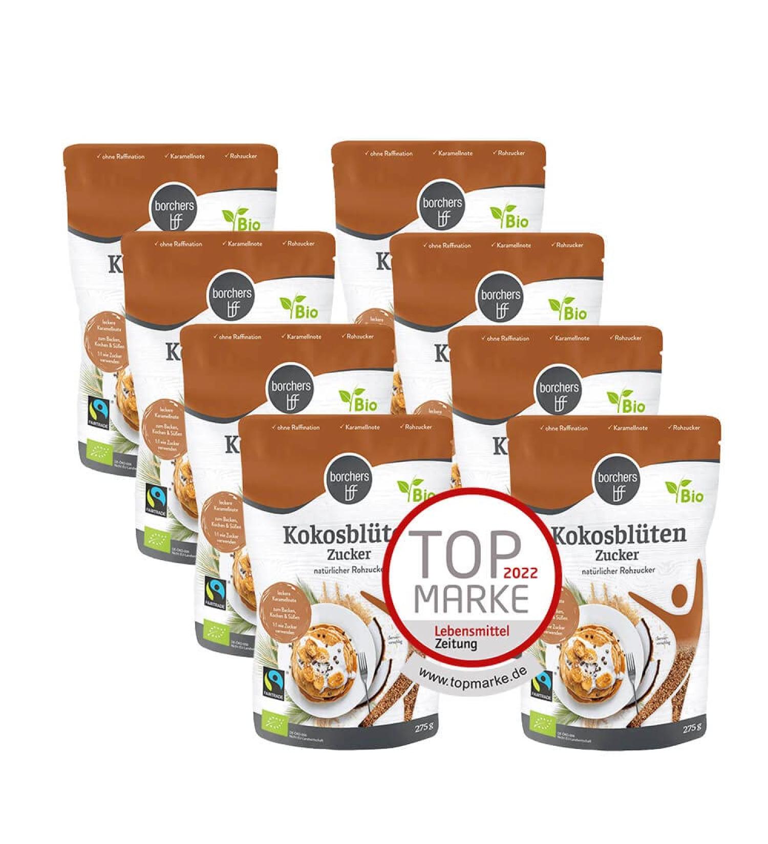 Borchers Organic Fair Trade Coconut Blossom Sugar | Set of 8 | Vanilla Caramel Flavor | 8x275g - Premium Natural Sweetener - Buy Online on GoSupps.com