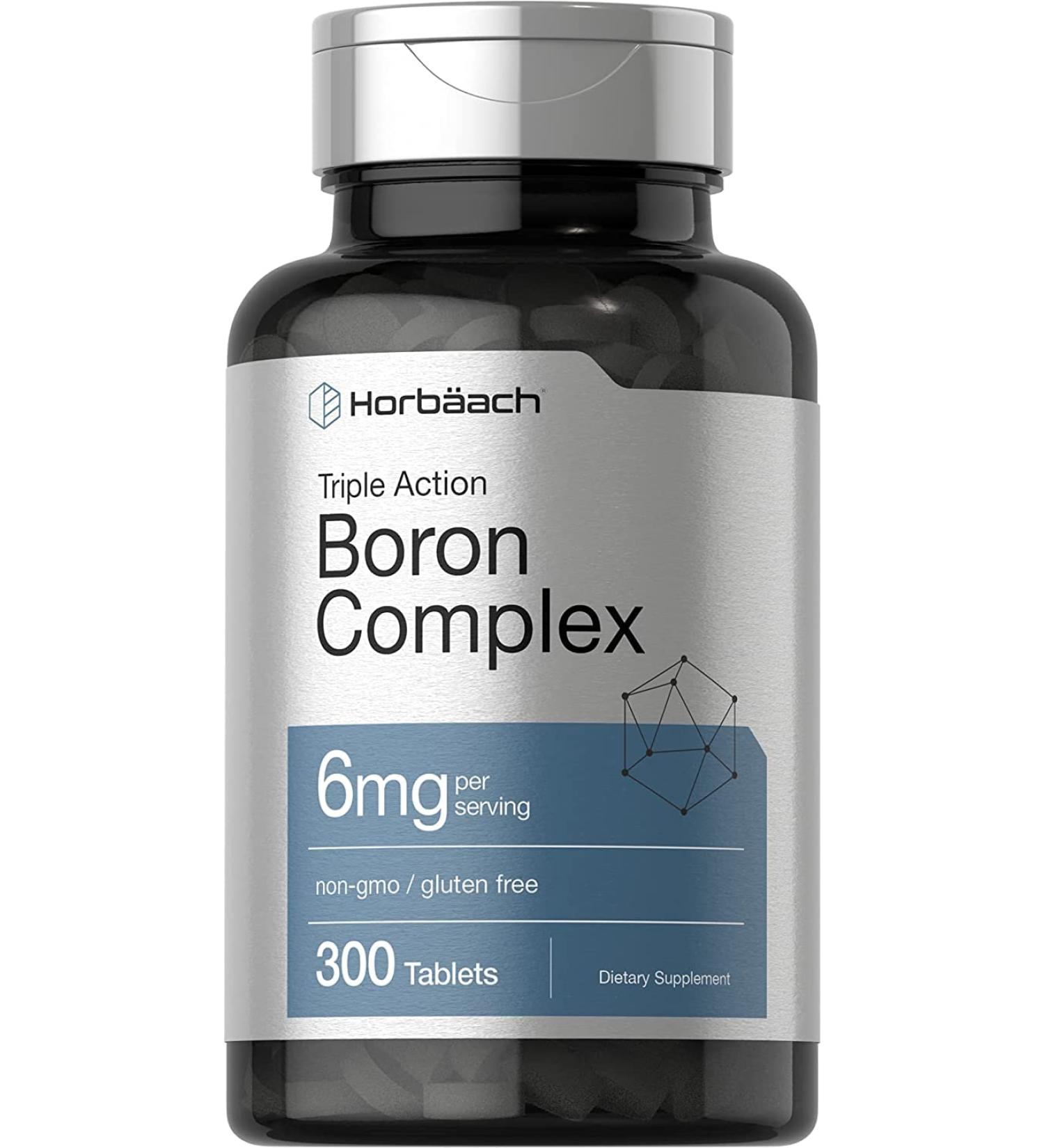 Triple Boron Complex 6mg Supplement - 300 Vegetarian Tablets | Non-GMO, Gluten Free with Boron Citrate, Glycinate & Aspartate - Buy Online on GoSupps.com