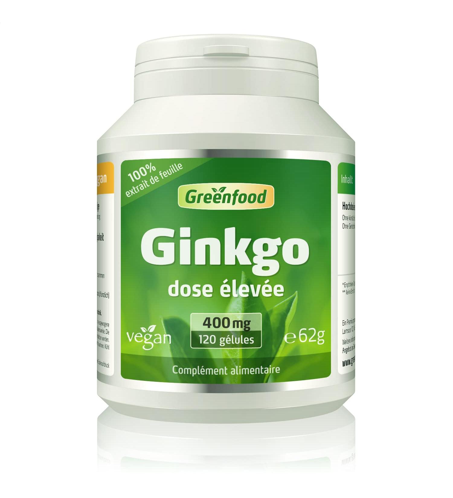 Greenfood Ginkgo biloba 400 mg leaf extract high dose 120 capsules. Vegan. - Buy Online on GoSupps.com