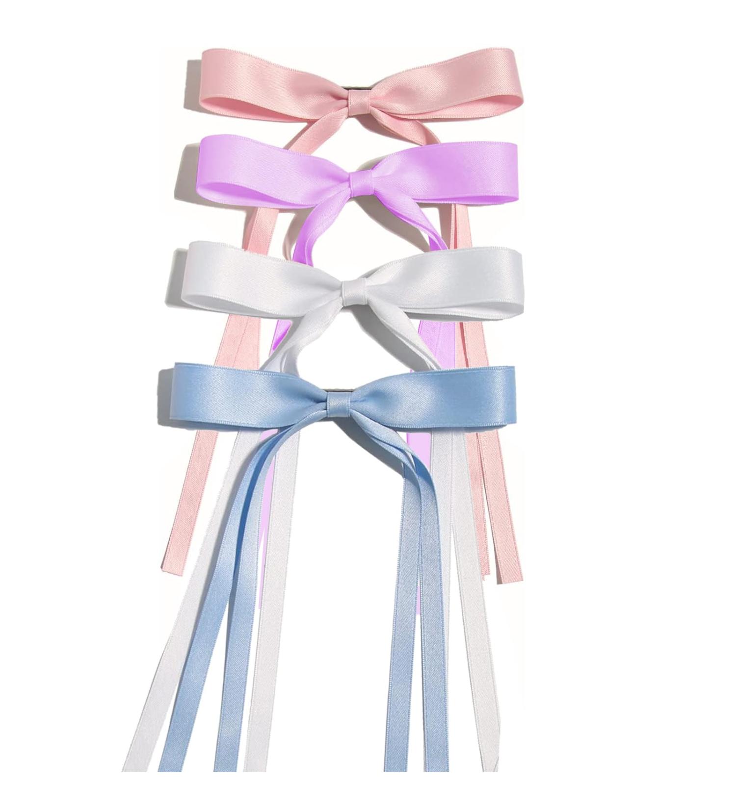 4pcs Satin Bowknot Hair Clips Accessories for Toddlers Girls Women Bow Claw Clip Hairpins Colorful Bow Tassel Hair Clips Long Ribbon Hair Barrettes - Buy Online on GoSupps.com