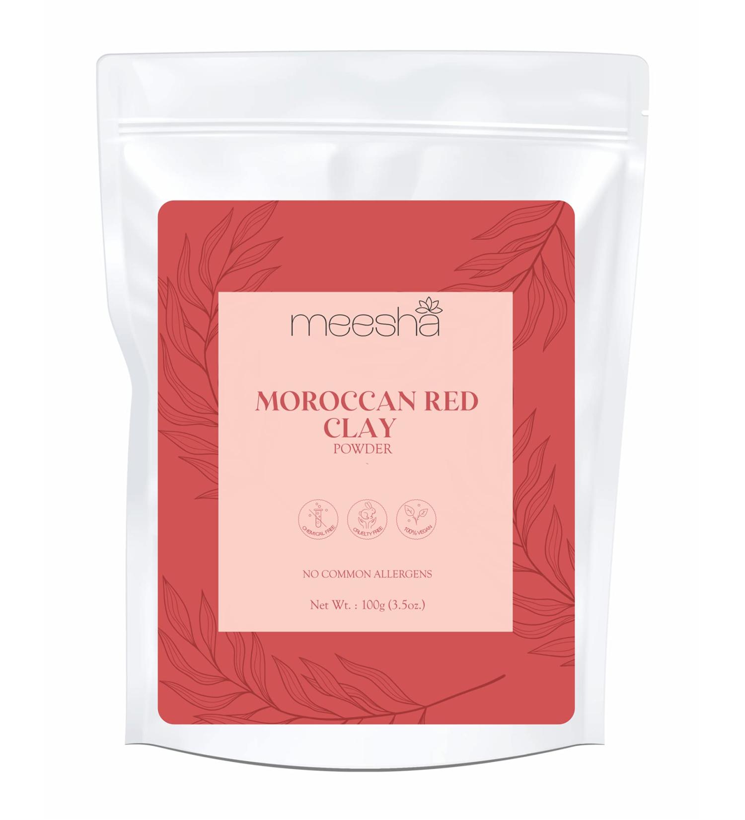 Meesha Moroccan Red Clay Powder - 3.5 oz (100g) | Detoxifying Oil-Absorbing 100% Natural for Face Masks & Hair Care - Buy Online on GoSupps.com