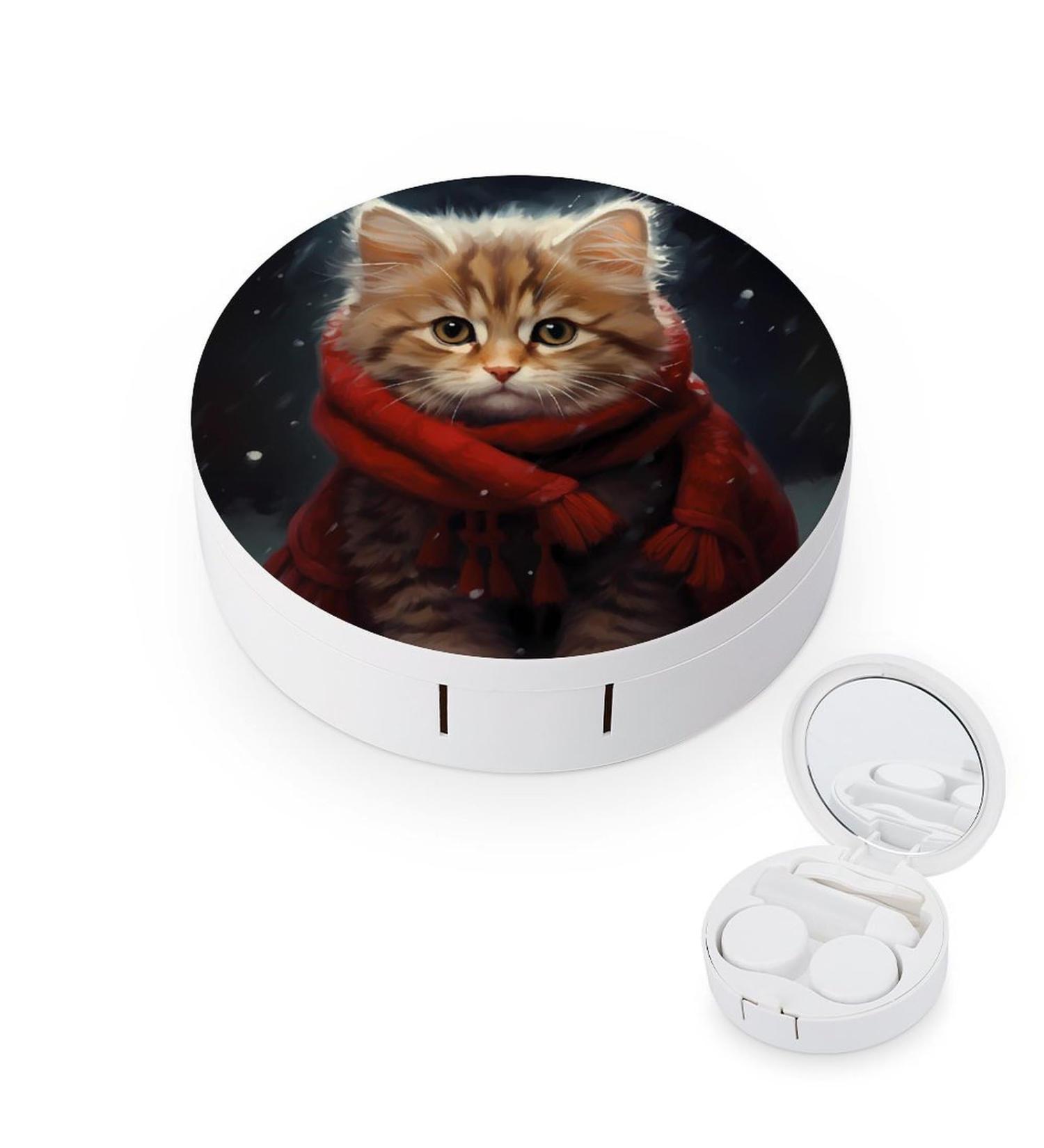 Cat in The Snow Contact Lens Travel Kit - Portable Cute Contact Box with Mirror for Daily Outdoor Use - Buy Online on GoSupps.com