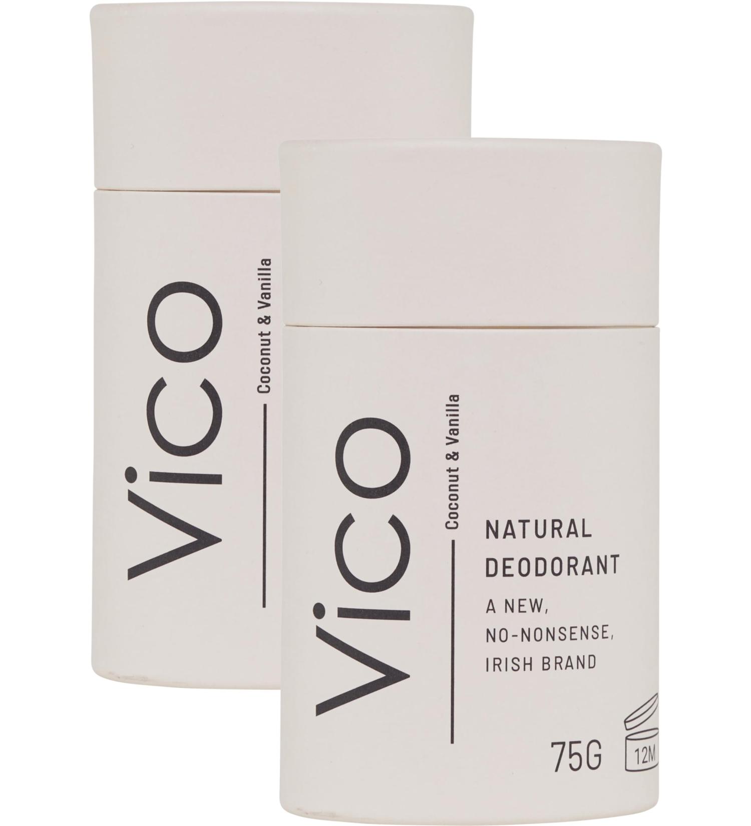 Vico Natural Plastic Free Deodorant Stick 2.65 Oz Coconut & Vanilla (2-Pack) - Effective Odor Protection Plastic Free Vegan Cruelty Free Unisex Men Women Coconut & Vanilla 2 Pack