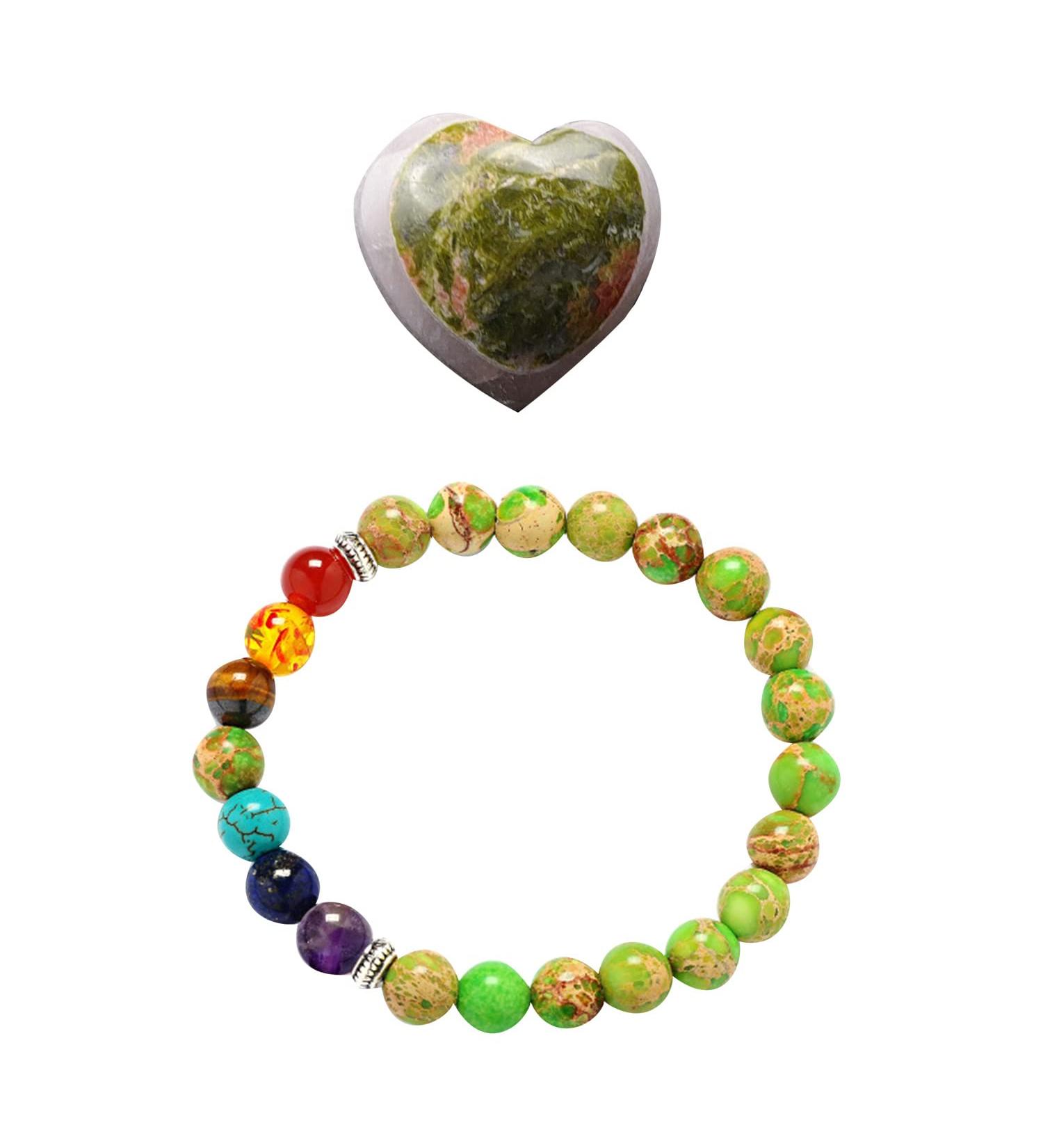 Soulnioi Glitter Crystal Heart Shape Pocket Stone Bracelet with Seven Chakra Crystals - Energy Healing for Yoga and Reiki - Buy Online on GoSupps.com