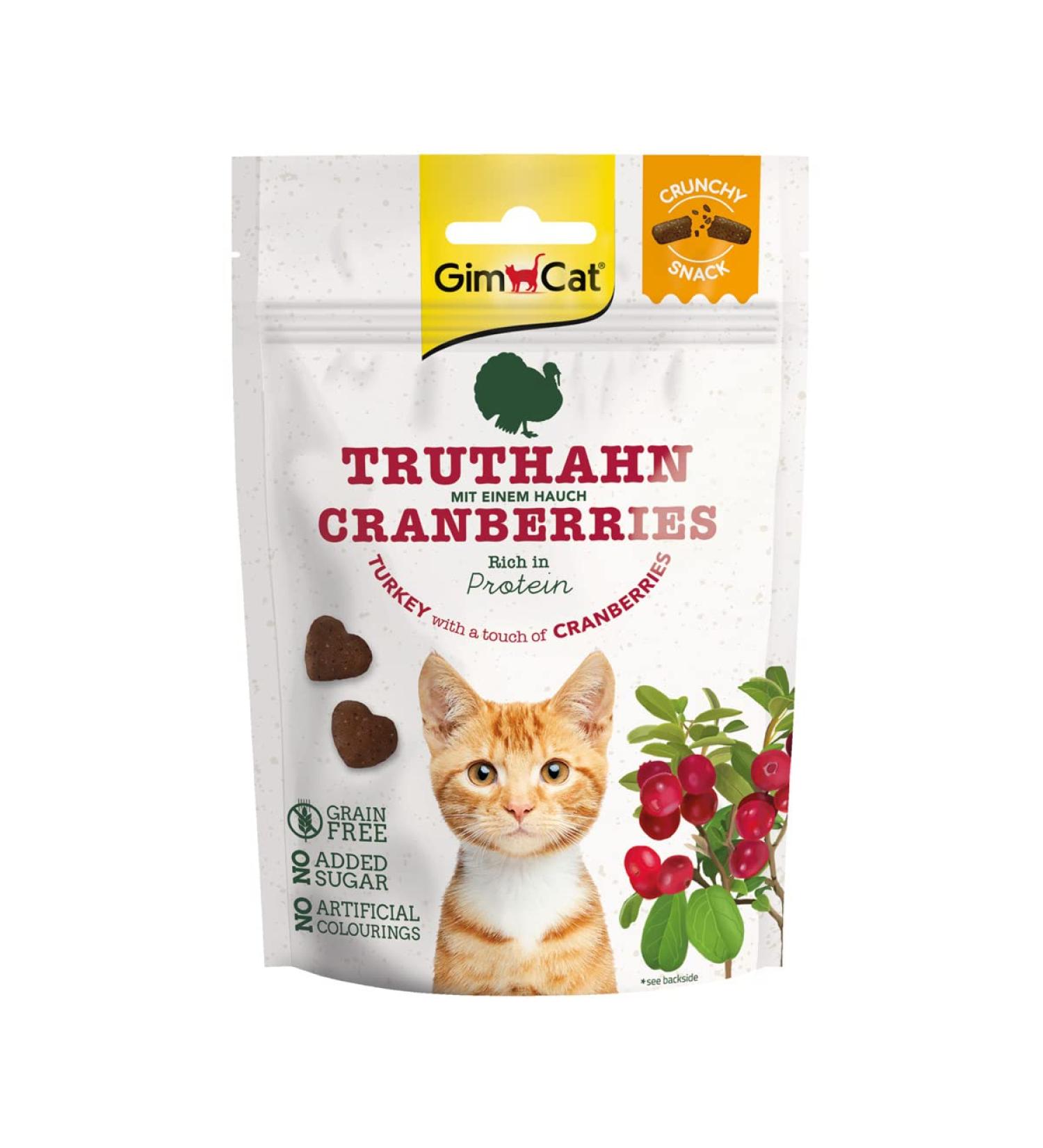 Gimcat Crunchy Snacks for Cats - Turkey & Cranberries Protein-Rich Sugar-Free - 50g Bag (1-Pack) - Buy Online on GoSupps.com