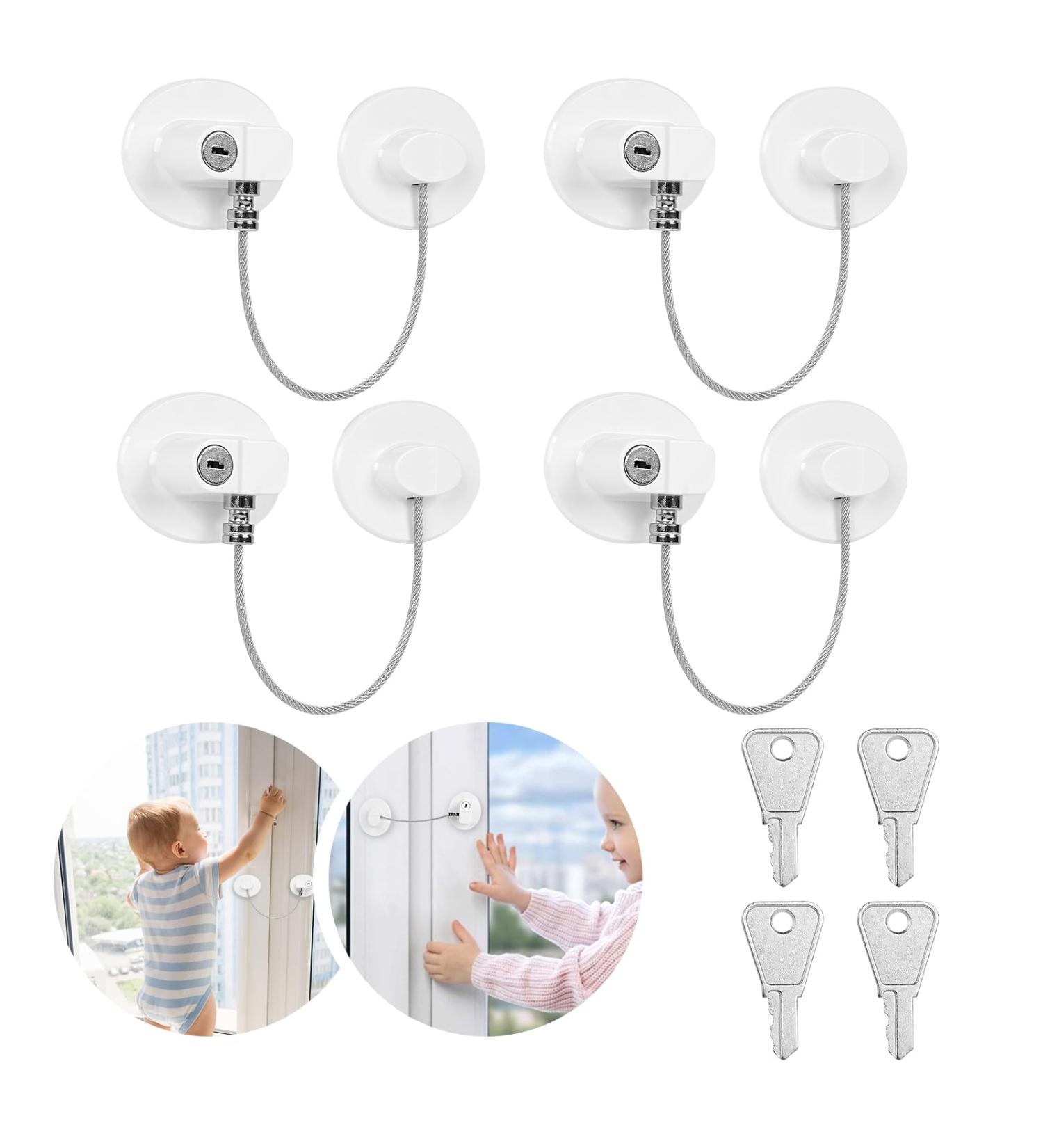 Sunallwell Window Safety Locks - Pack of 4 Childproof Window Restrictors with Key for UPVC, Fridge, Cupboard - No Drilling Required - Buy Online on GoSupps.com