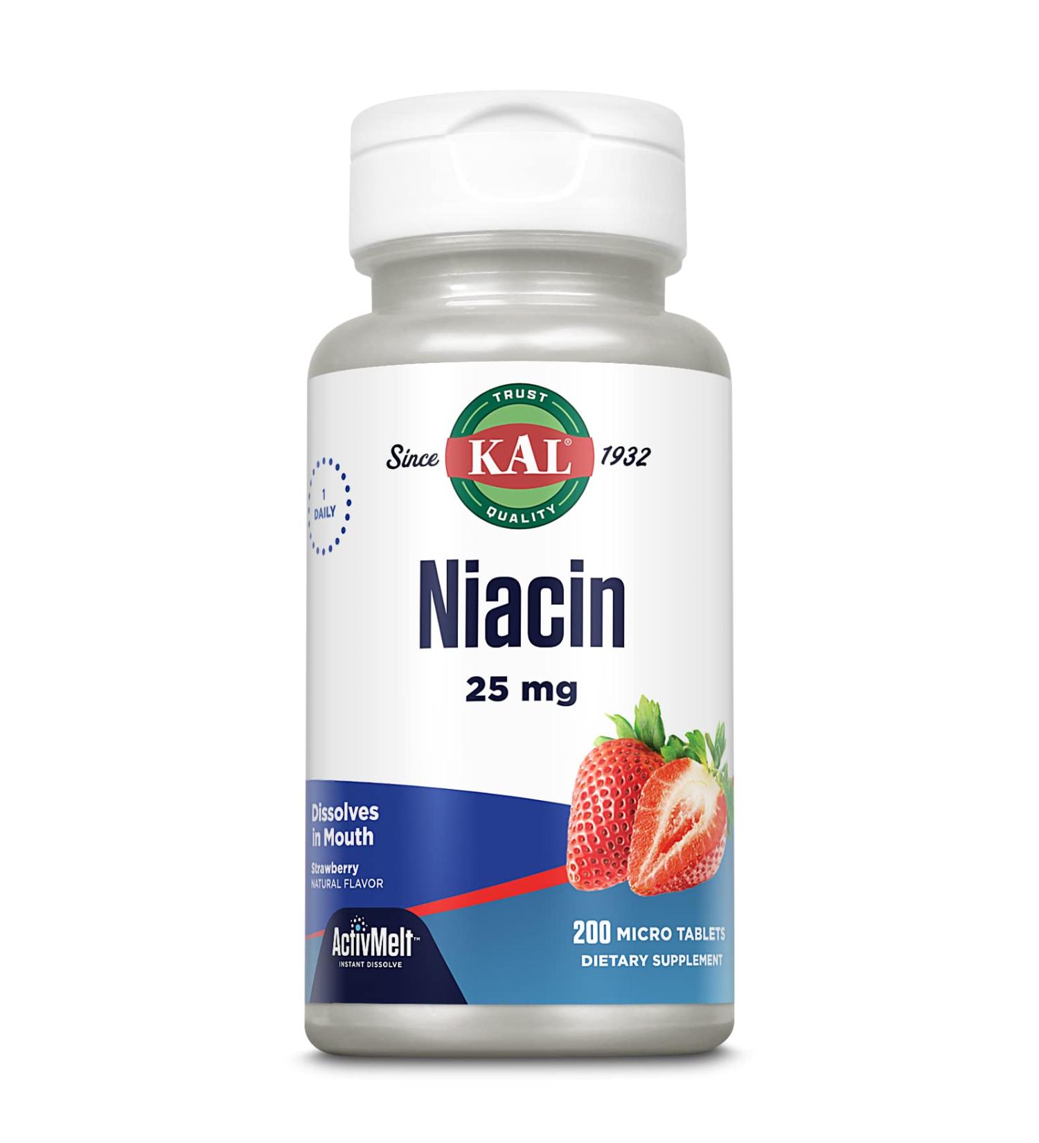 Kal 25mg Niacin Tablets Strawberry - 200 Count - Buy Online on GoSupps.com