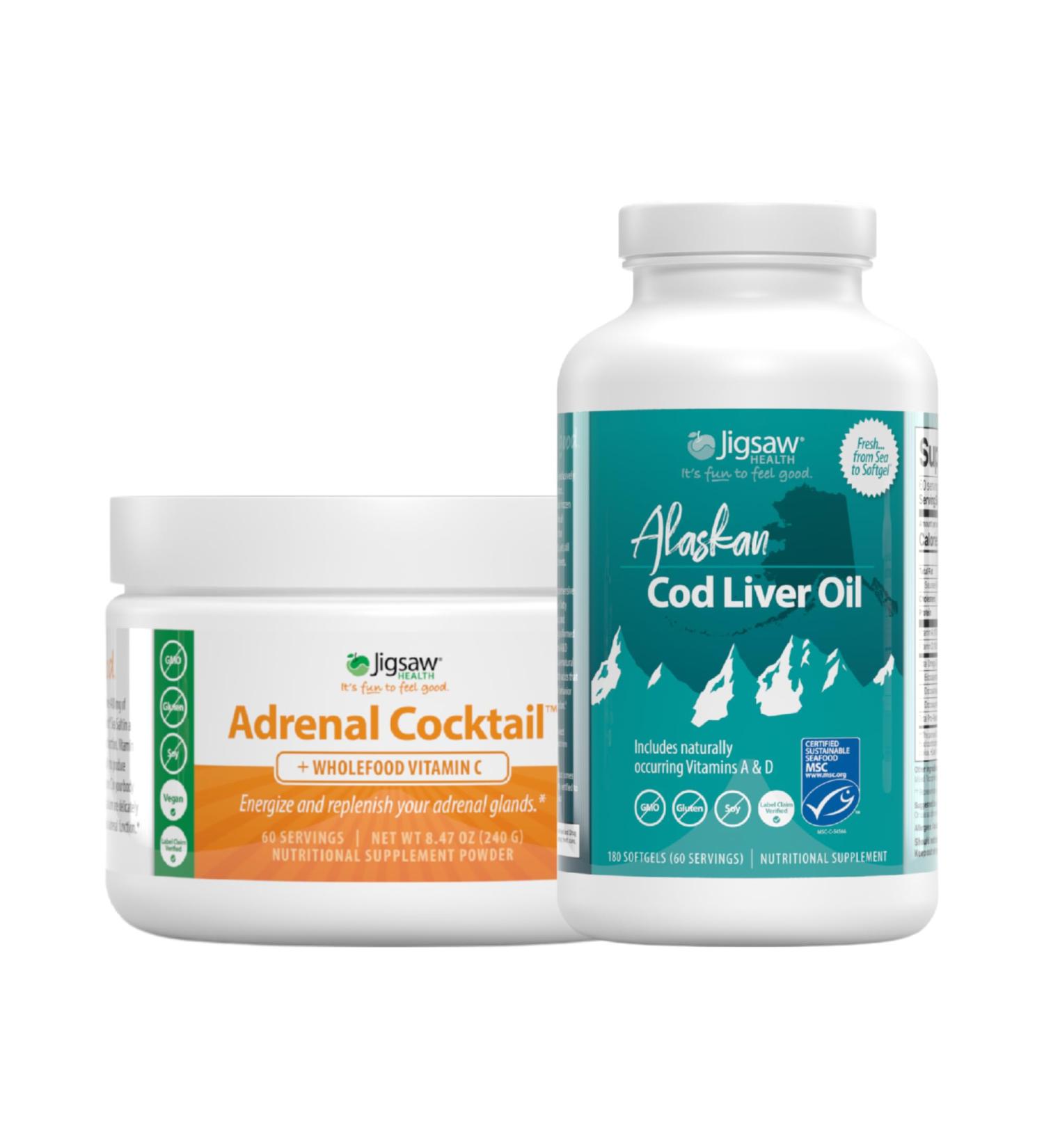Jigsaw Health Bundle | Adrenal Cocktail 60 Servings (Jar) and Alaskan Cod Liver Oil 180 Softgels - Buy Online on GoSupps.com