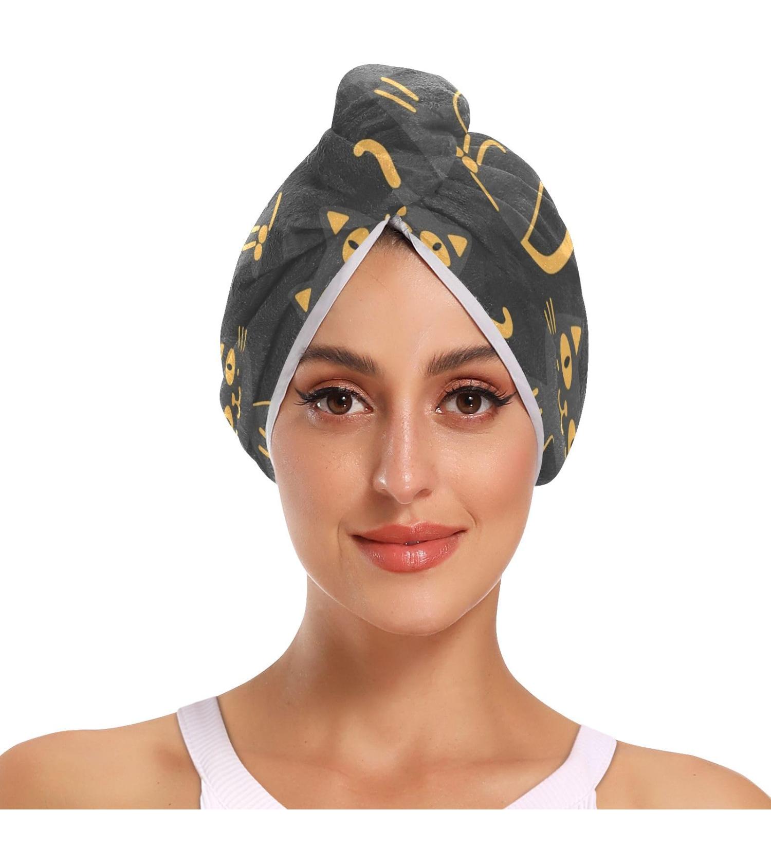 Buy Gold Grey Cat Hair Towel 2 Pack | Super Absorbent Quick Dry Hair Turbans for Women & Girls - Buy Online on GoSupps.com