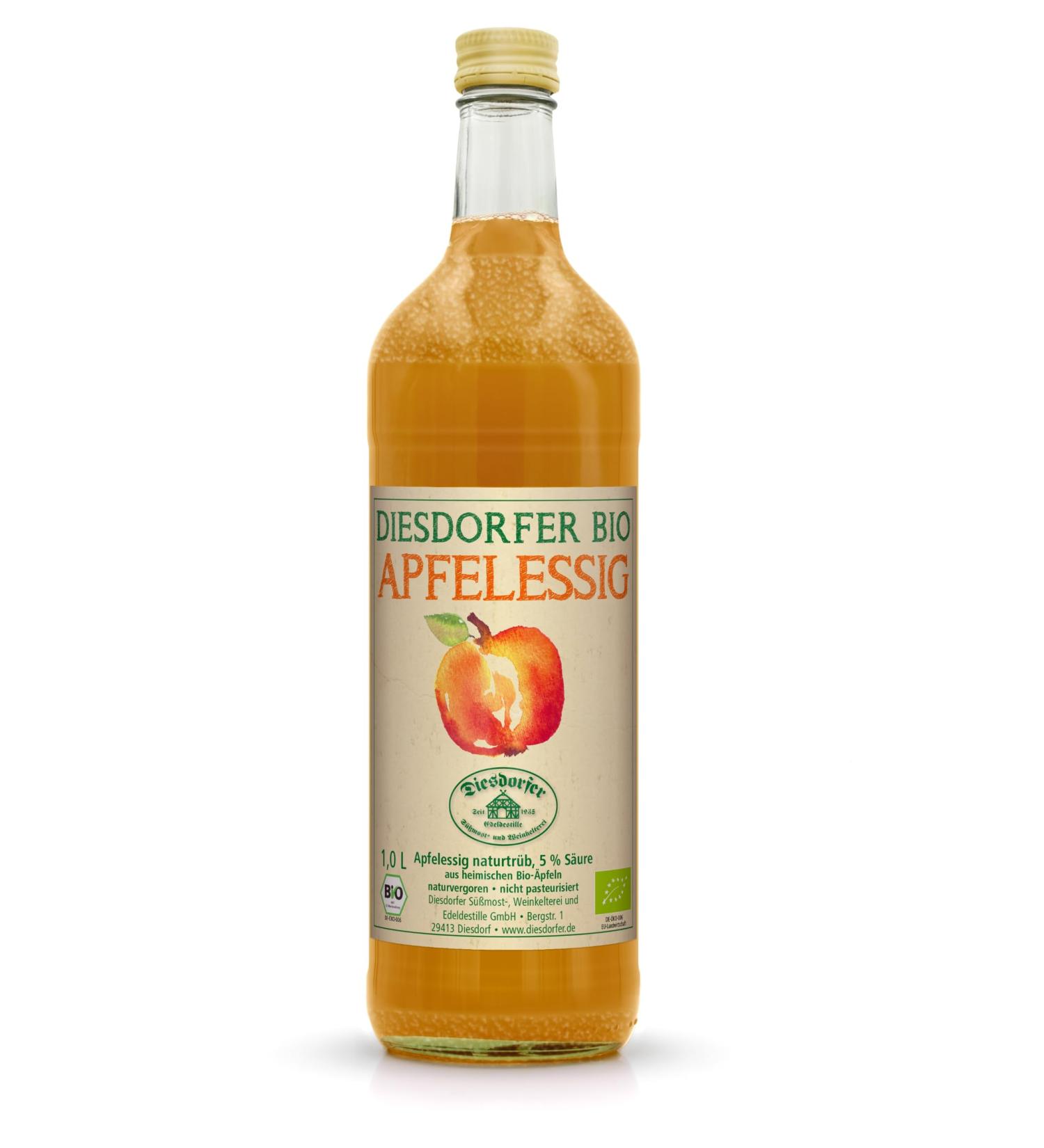 Organic apple cider vinegar naturally cloudy with vinegar mother unfiltered 5% acid 1 L