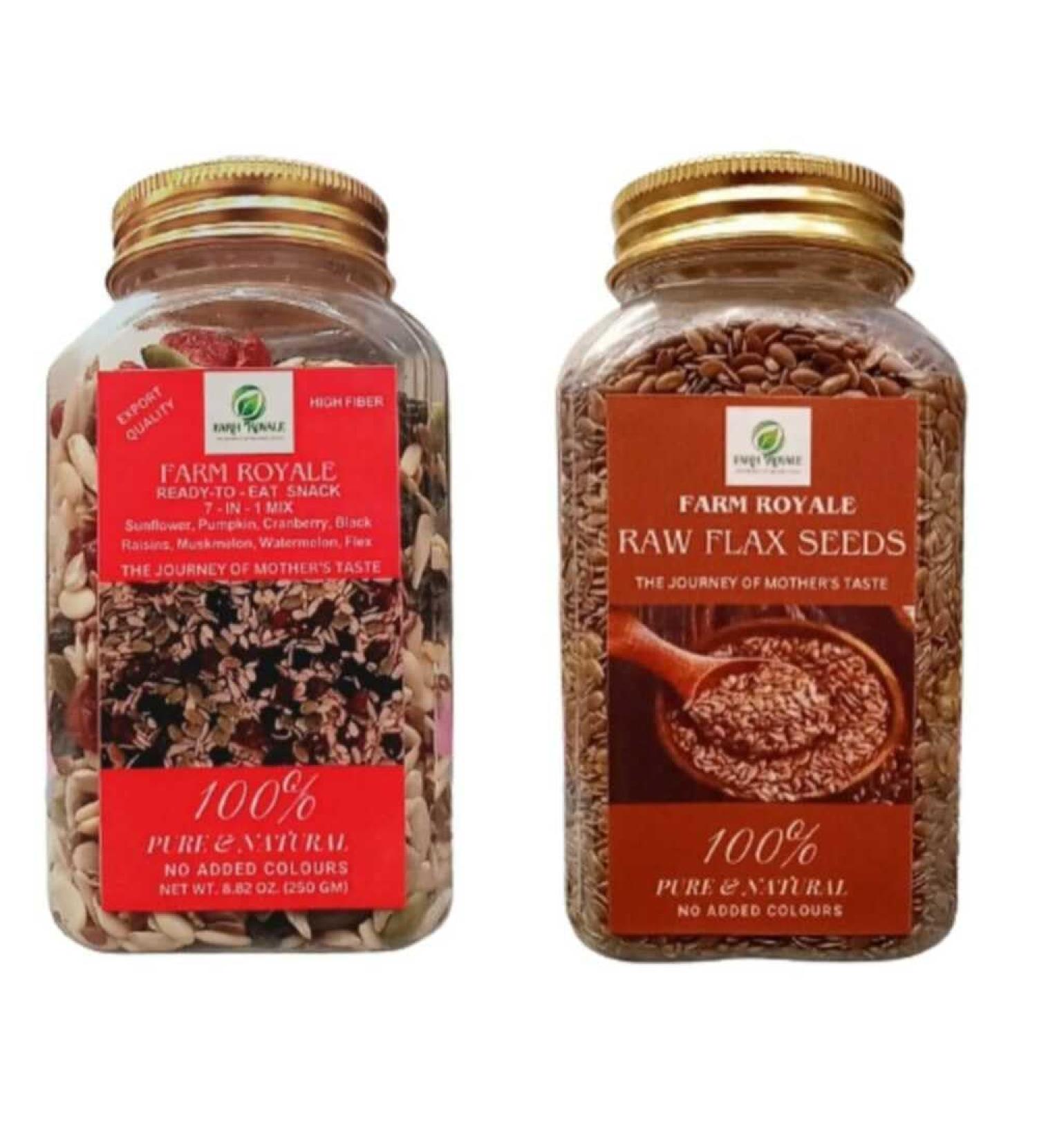 Farm Royale Ready to eat snack7-in-1 mix & Raw Flax Beej Combo(250gm 200gm)100% Pure and Natural||Export Quality||Hand picked materrial - Buy Online on GoSupps.com