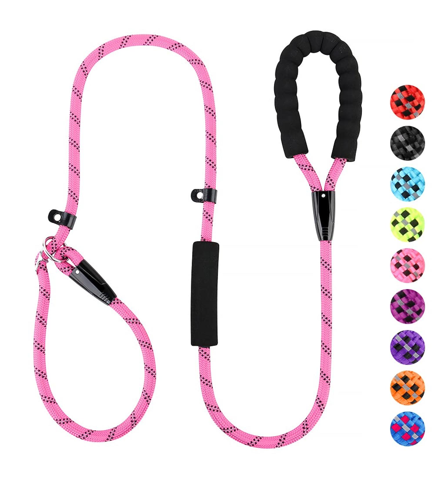 PLUTUS PET Dog Slip Lead Anti-Choking 6ft Pink - Reflective Two Handles Heavy Duty Training Lead for Medium Large Dogs - Buy Online on GoSupps.com