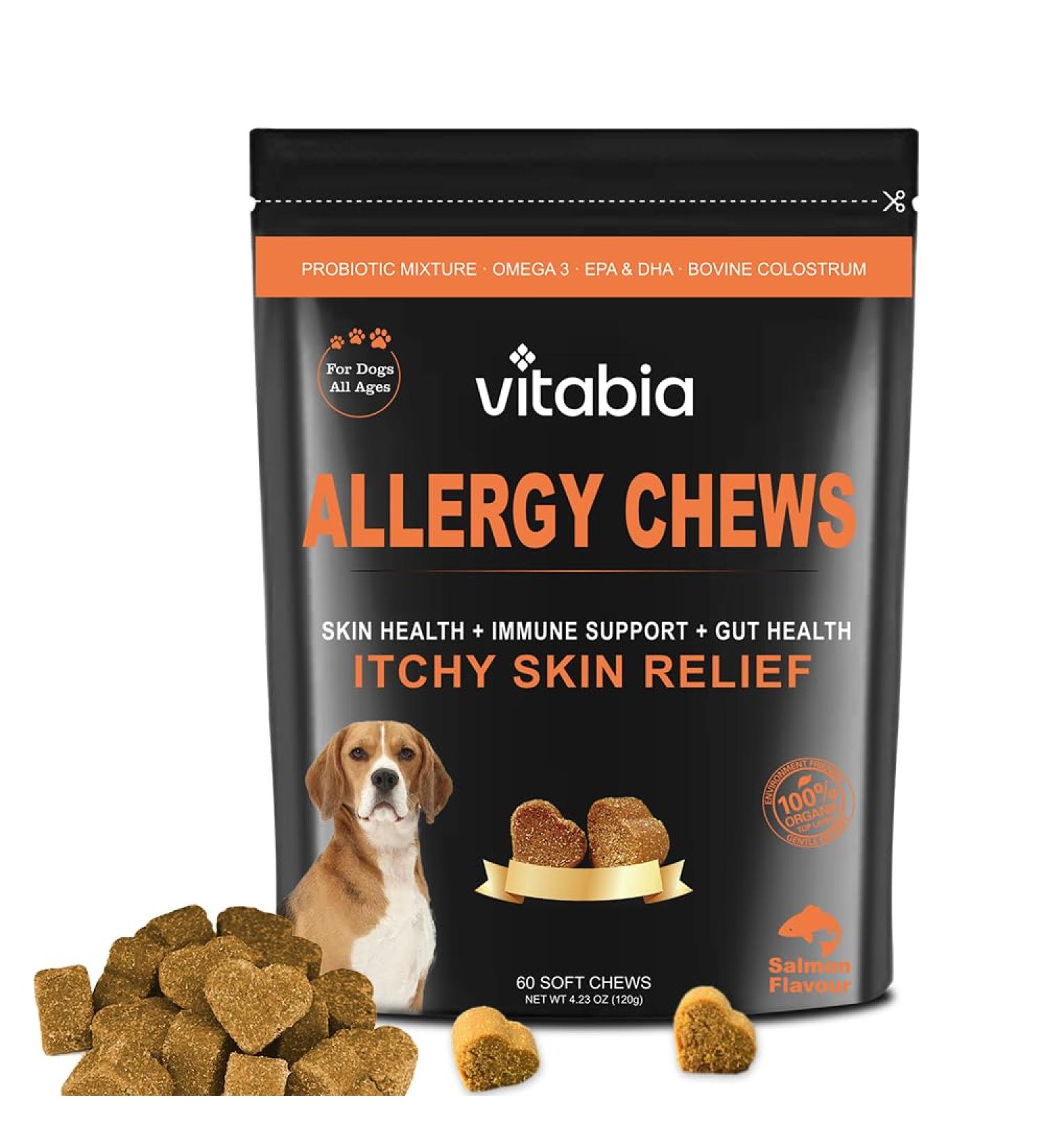 Dog Allergy Relief Chews Itchy Dog Skin Relief With Omega 3 Salmon Oil For Dogs Licorice Root Turmeric Probiotics for Dogs Anti Itch For Dogs Natural Dog Treats (60 Dog Chews) - Buy Online on GoSupps.com