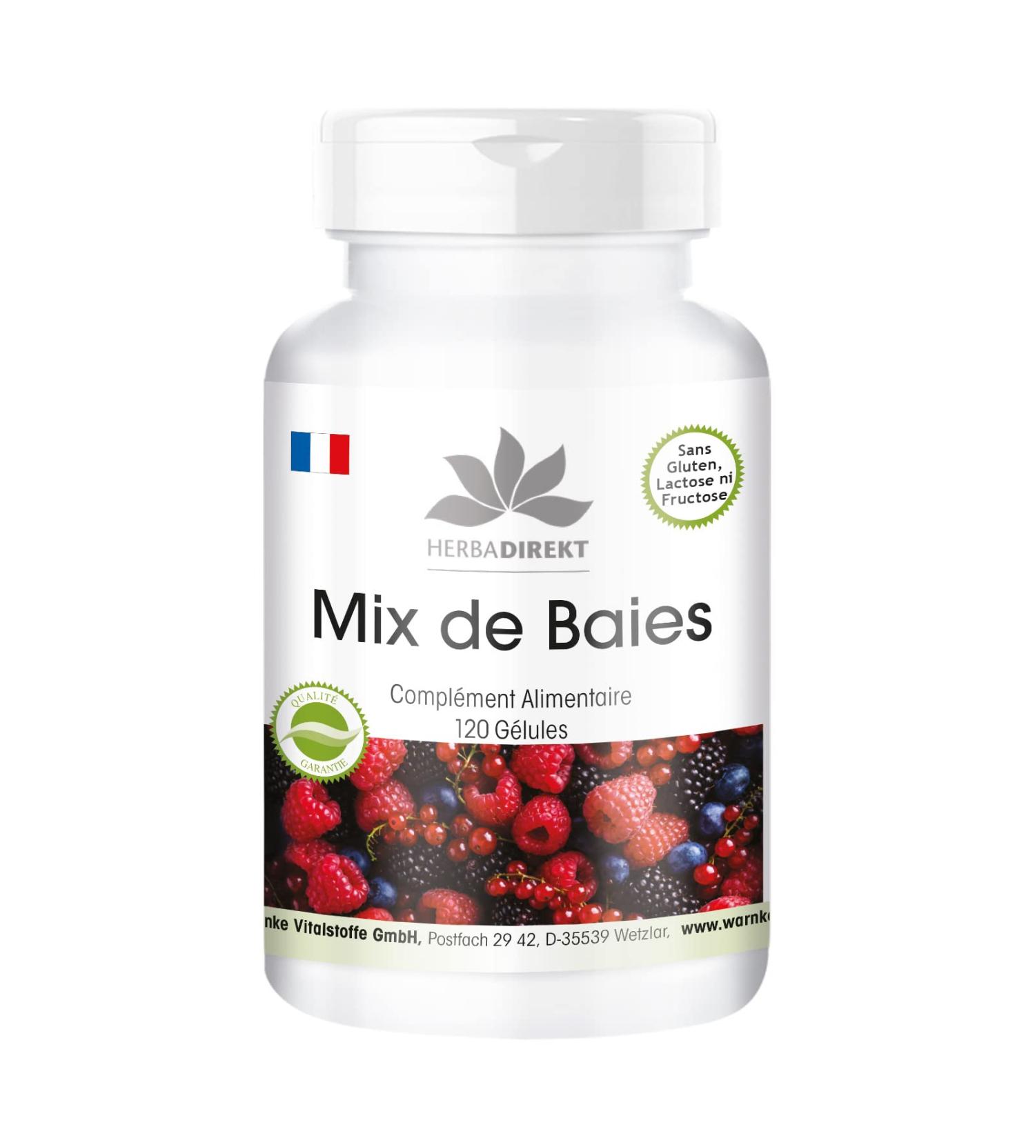 Berries Mix with Concorde Blackberries Elderberry Raspberry Blueberry Blackcurrant Red Gooseberry Cranberry and Spirulina 120 Capsules | herba direkt German Pharmacy Quality - Buy Online on GoSupps.com