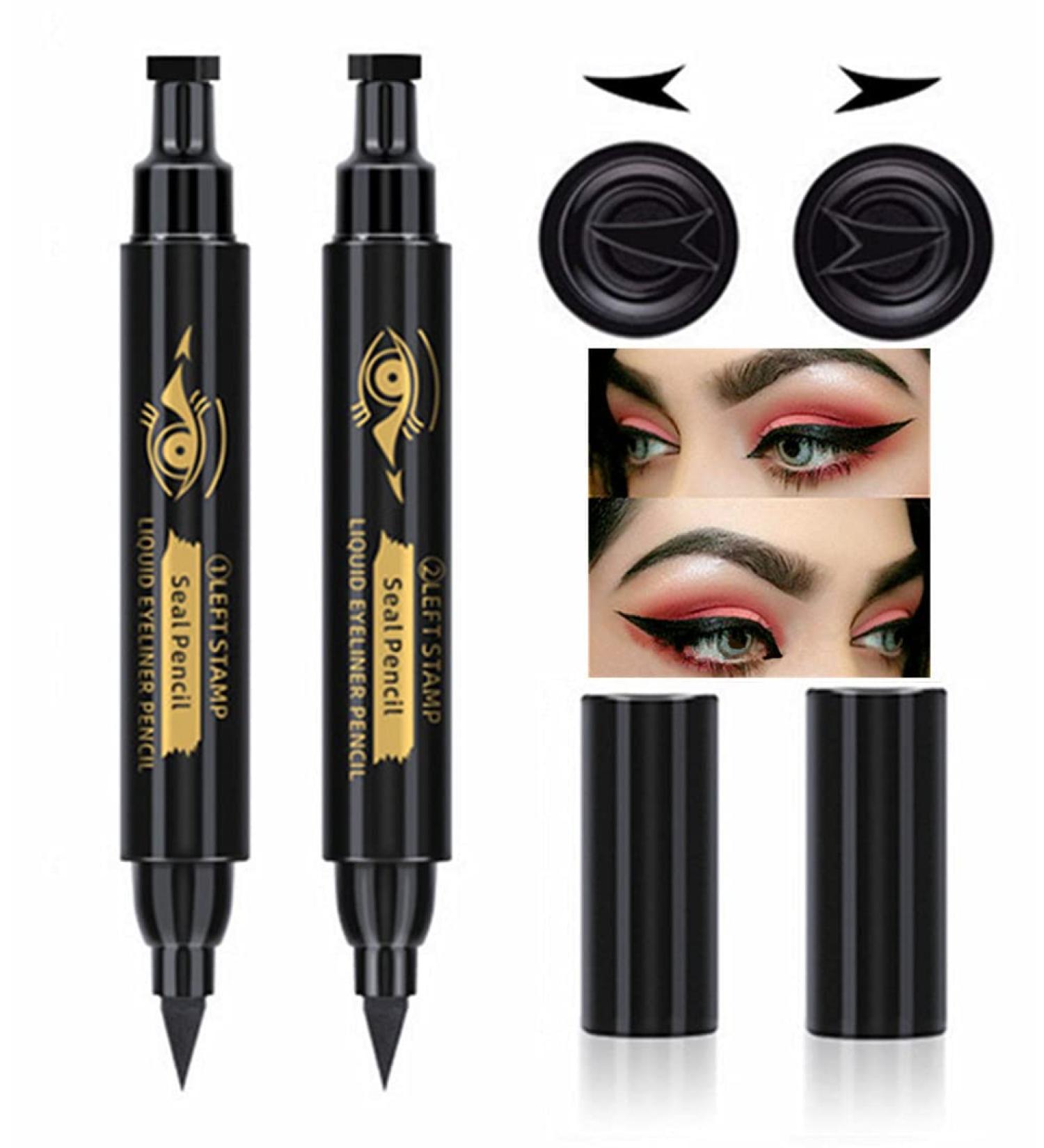 Go Ho Black Waterproof Wing Stamp Eyeliner 2 PCS - Cat Eye Winged Eyeliner Stamp for Left & Right Wing - Smudge-proof & Long-Lasting - 10MM Super Slim Felt Tip - Buy Online on GoSupps.com