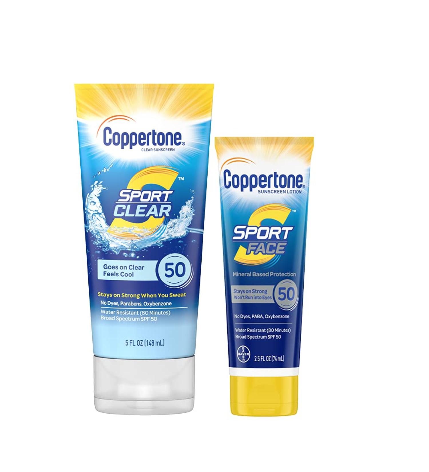 Coppertone SPORT Clear Sunscreen Lotion SPF 50 + Face Sunscreen SPF 50 Pack - Water Resistant (5 Oz Spray + 2.5 Fl Oz Bottle) - Buy Online on GoSupps.com