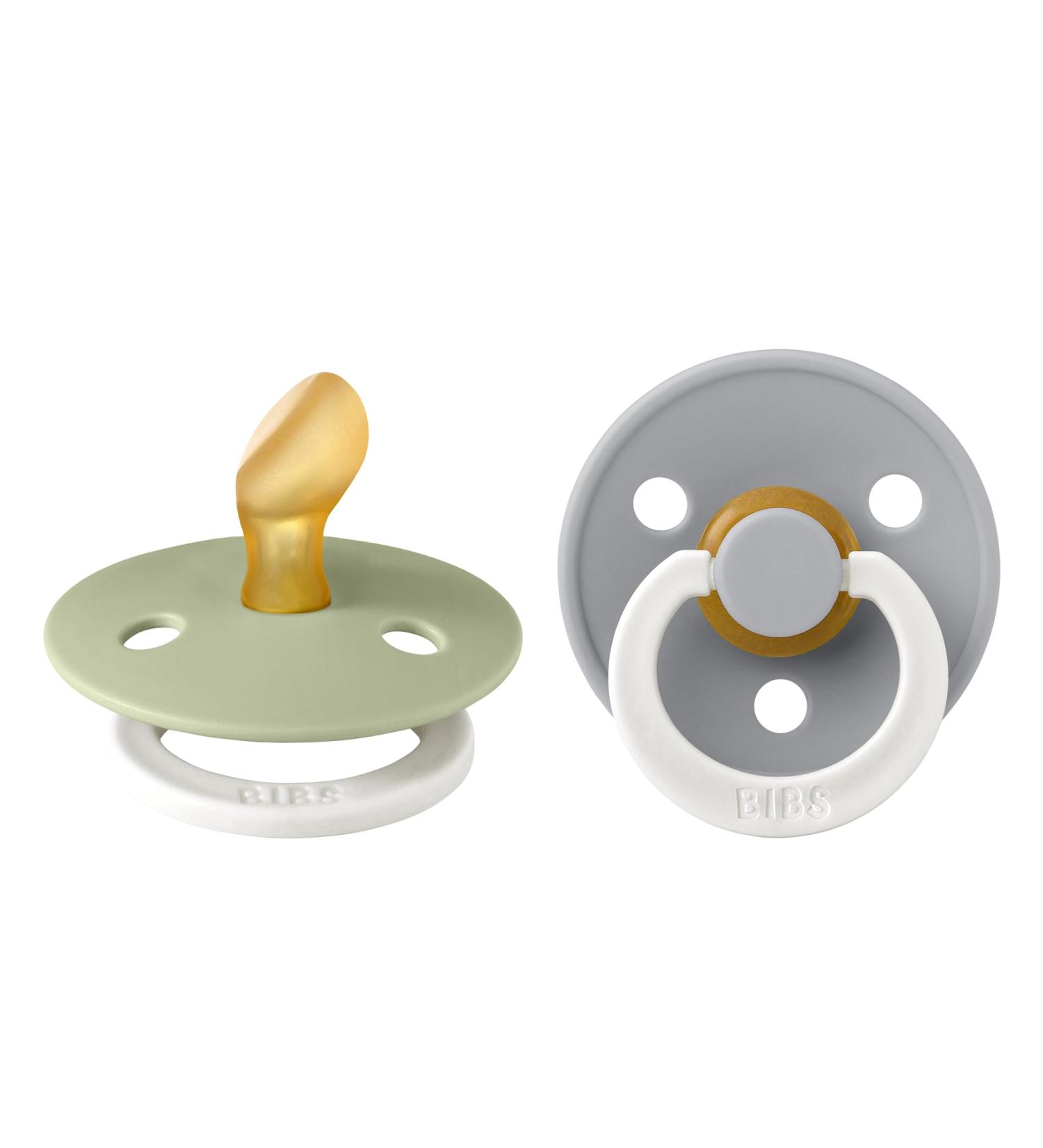 BIBS Colour Anatomical Glow Schnuller 2-Pack | BPA-Free Natural Rubber Latex Soothers | Lights Up in the Dark | Size 1 (0-6 Months) - Sage Glow & Cloud Glow - Made in Denmark - Buy Online on GoSupps.com
