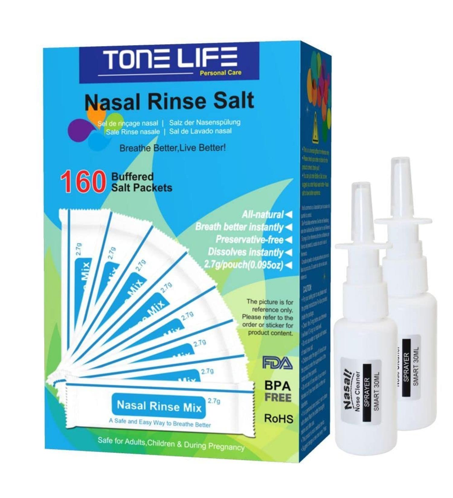160 Refills Nasal Rinse Mix + 2 Nasal Sprayer - Neti Pot Salt for Sinus & Nose Wash - Buy Online on GoSupps.com