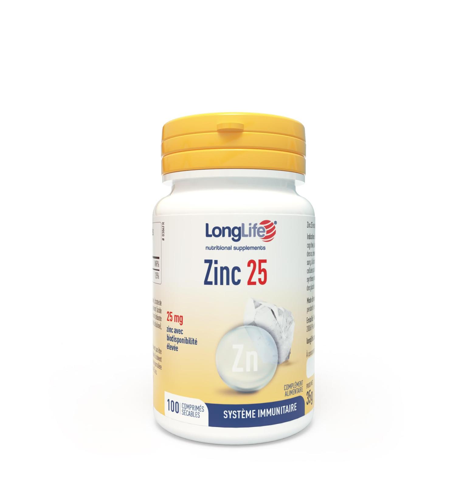LongLife Zinc 25 | High Dosage 25mg Zinc with High Bioavailability | Over 100 Days of Treatment | Immune Defenses Strengthens Skin & Bone | Vegan & Gluten Free - Buy Online on GoSupps.com