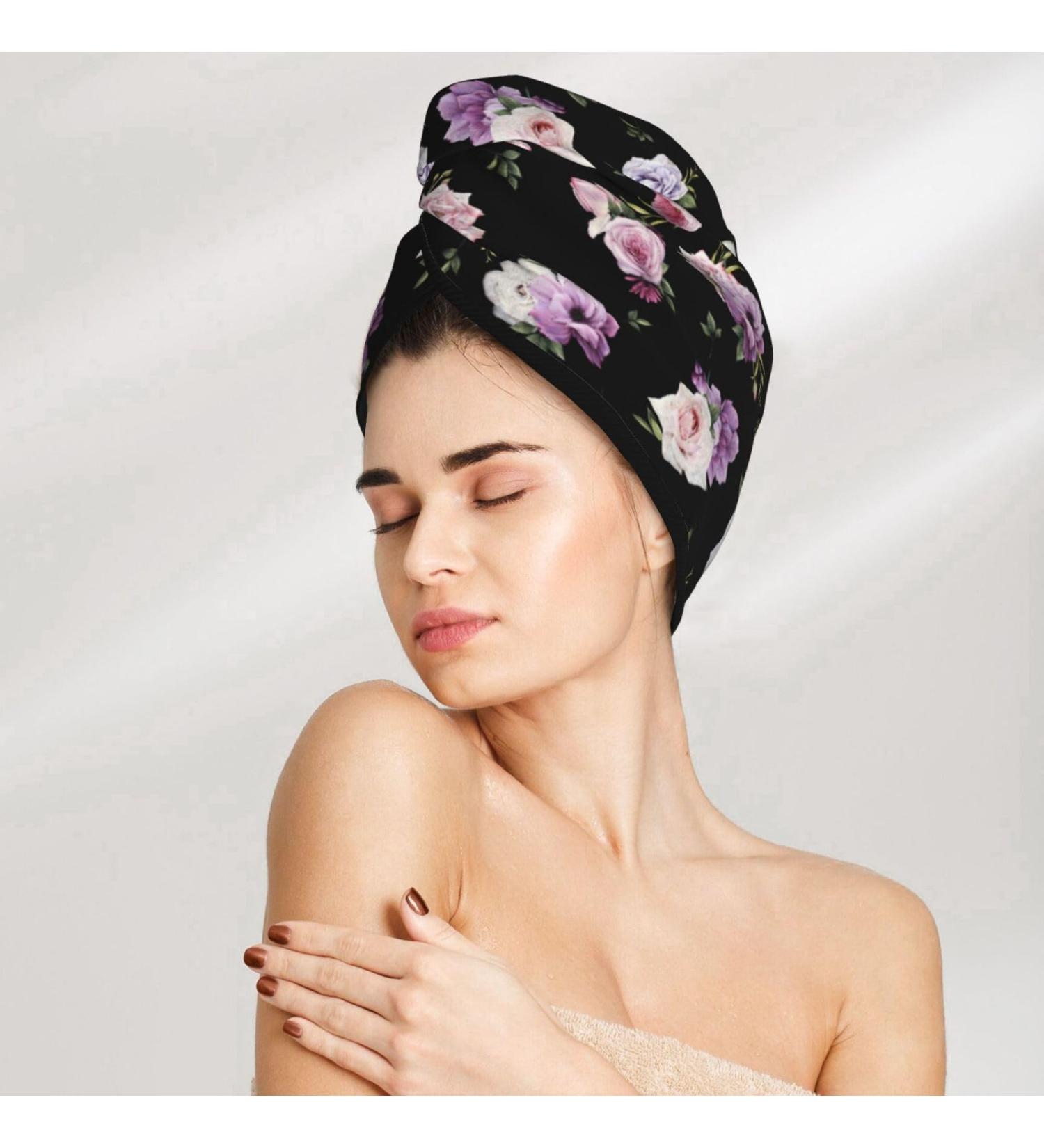 Super Absorbent Roses Microfiber Hair Towel | Quick Dry Hair Turbans for Curly & Thick Hair - Perfect for Women Girls and Kids - Buy Online on GoSupps.com