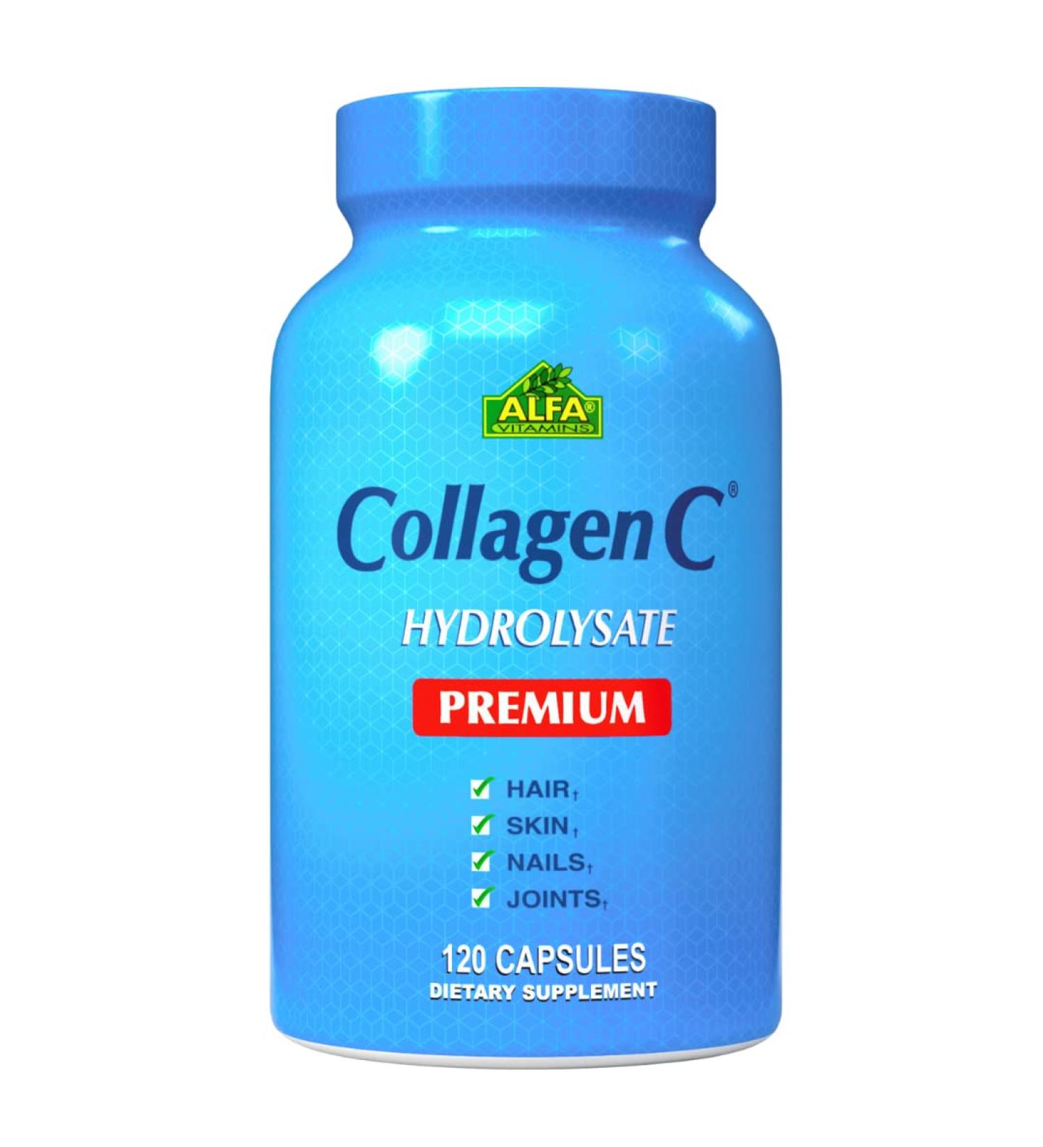 ALFA VITAMINS CollagenC Hydrolysate Premium Dietary Supplement with Vitamin C, Supports Skin, Hair, Nails & Bone Health, Enhances Collagen Production, Collagen Peptides for Rejuvenation,120 Capsules