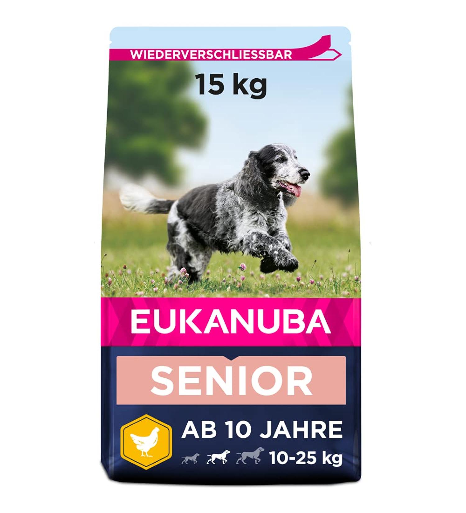 Eukanuba Premium Dry Dog Food with Fresh Chicken for Medium Breeds Senior Formula 15 kg | Ideal for International Shipping - Buy Online on GoSupps.com
