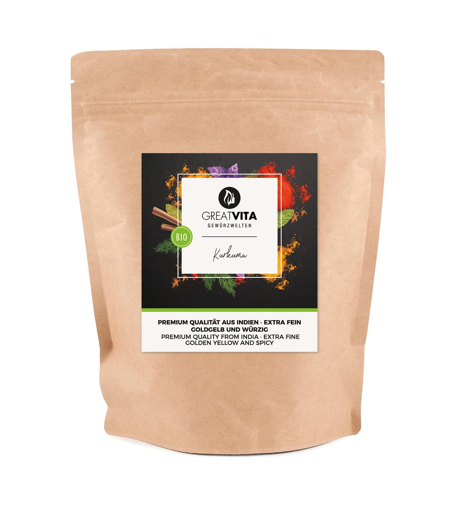 GreatVita Organic Turmeric Powder 250g - Pure Curcumin Root 100% Natural & Finely Ground - Buy Online on GoSupps.com