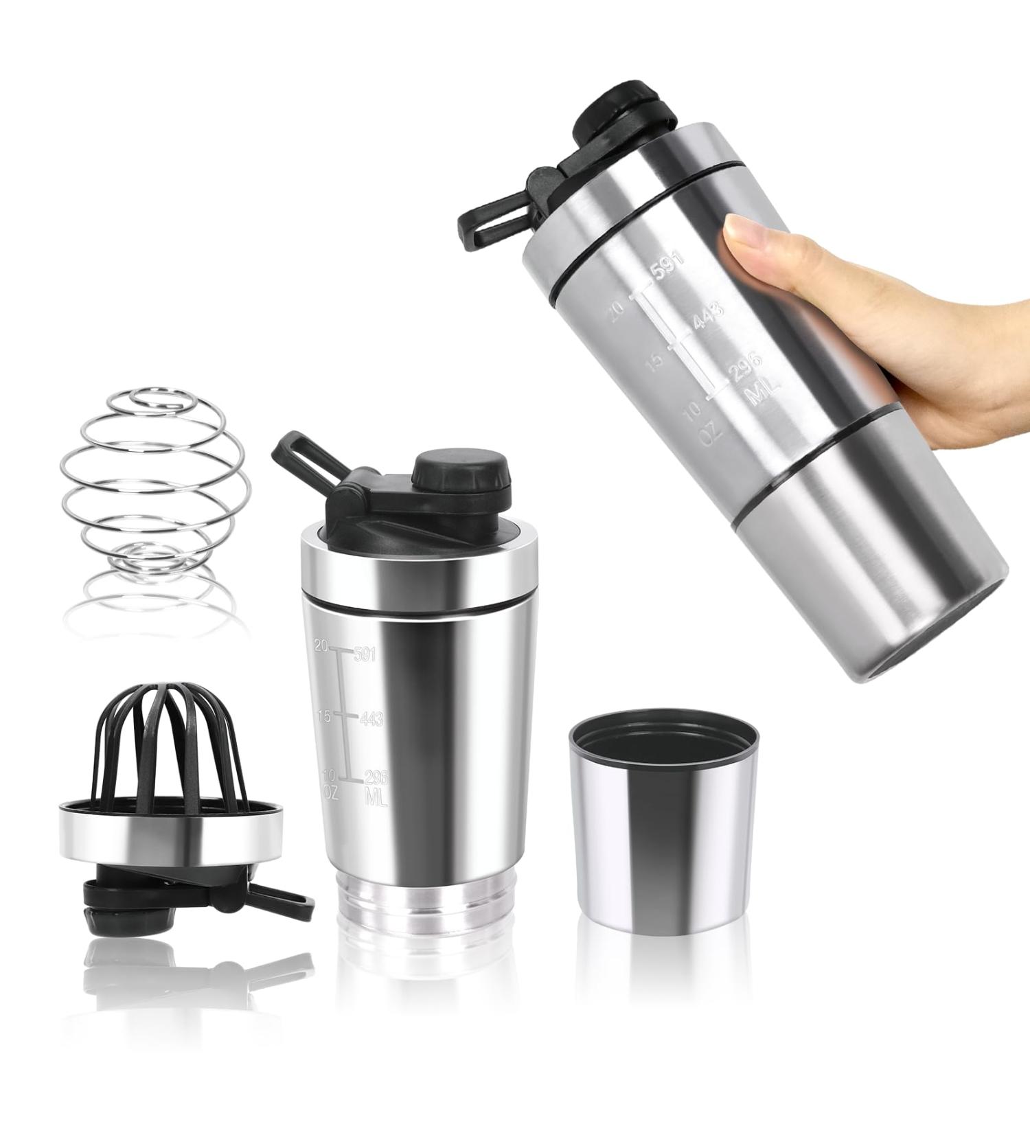 Junundjing Stainless Steel Protein Shaker - 700ml with 200ml Compartment & Mixing Ball | Ideal for Nutrition & Protein Shakes - Buy Online on GoSupps.com