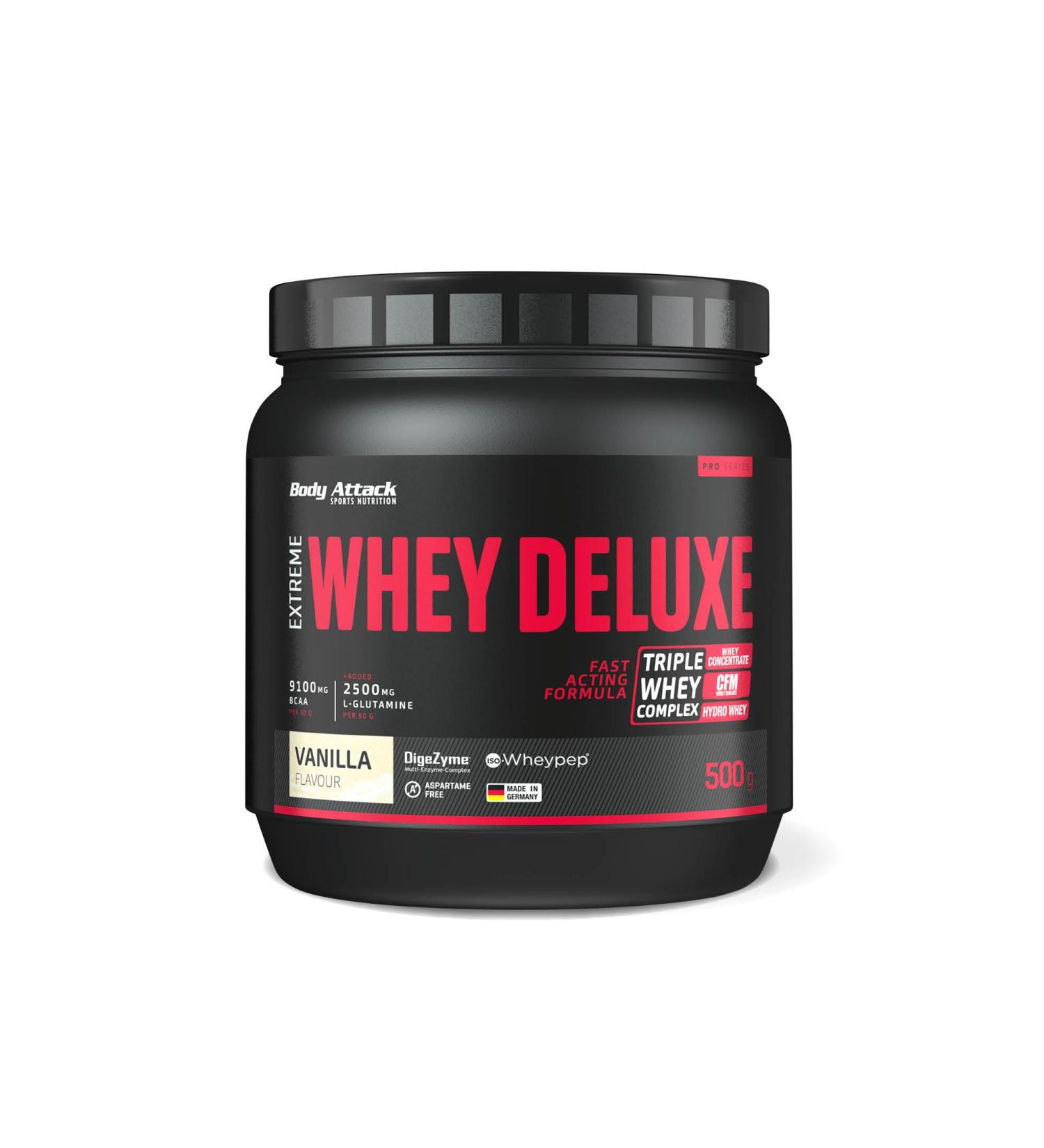 Body Attack Extreme Whey Deluxe - Vanilla Cream 500g | Premium Protein Powder with Triple Whey Complex | Low Fat & Sugar | Made in Germany - Buy Online on GoSupps.com