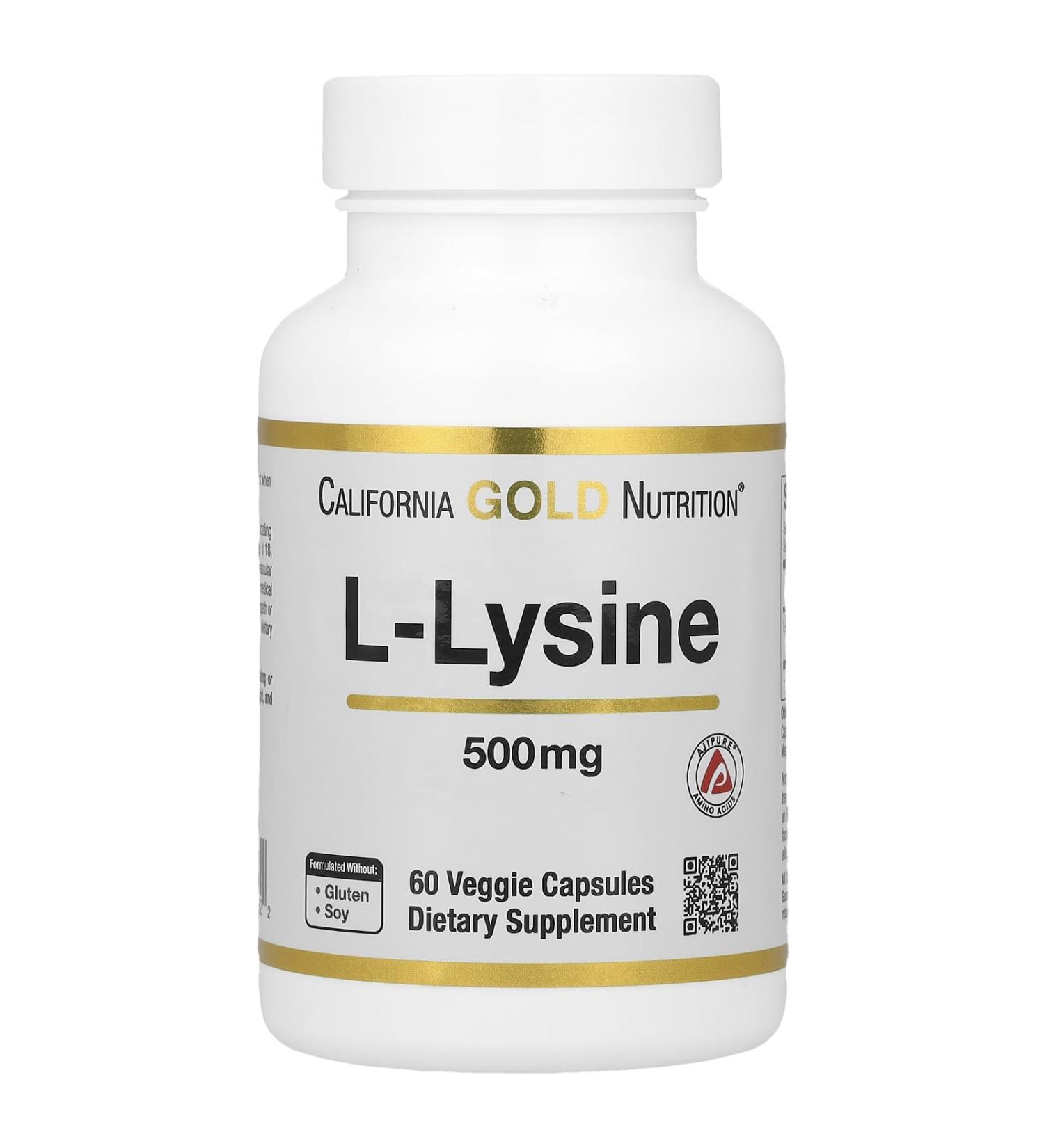 California Gold Nutrition L-Lysine 500 mg - 60 Veggie Capsules | Immune Support & Healthy Skin | Buy Internationally - Buy Online on GoSupps.com