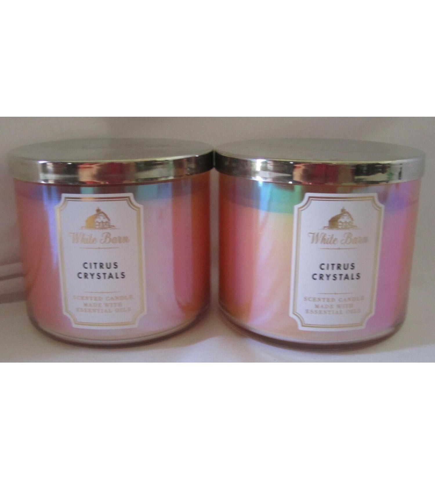 2 Bath Body WORKS Large 3-Wick Filled Scented 14.5 OZ Candle White (3 WICK CANDLES Lot of 2 CITRUS CRYSTALS)