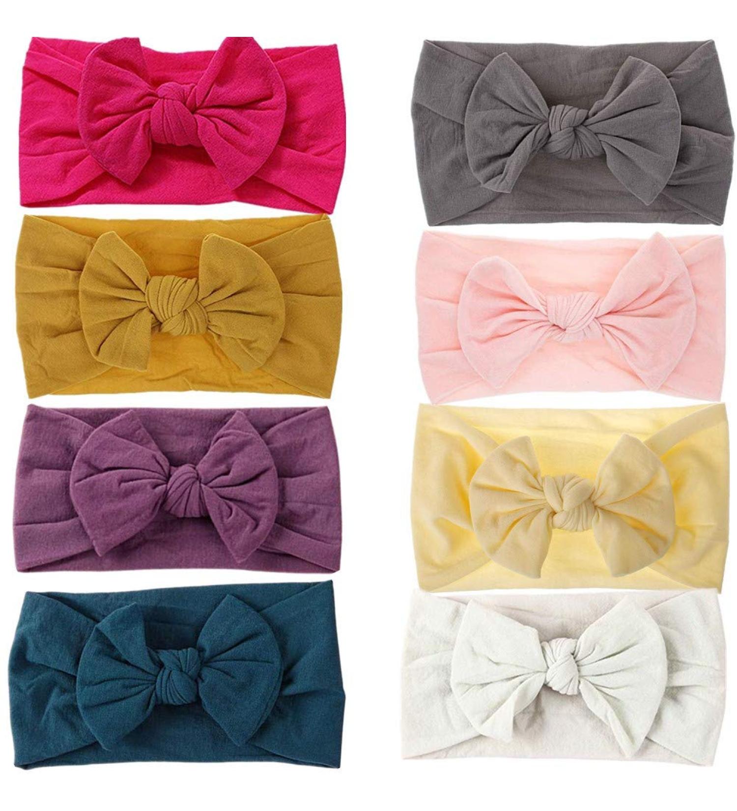 Buy Guifier 8-Piece Nylon Baby Headband Set | Soft Bow Hair Bands for Newborns & Toddlers | Stylish Turban & Knotted Headwraps for Girls - Buy Online on GoSupps.com