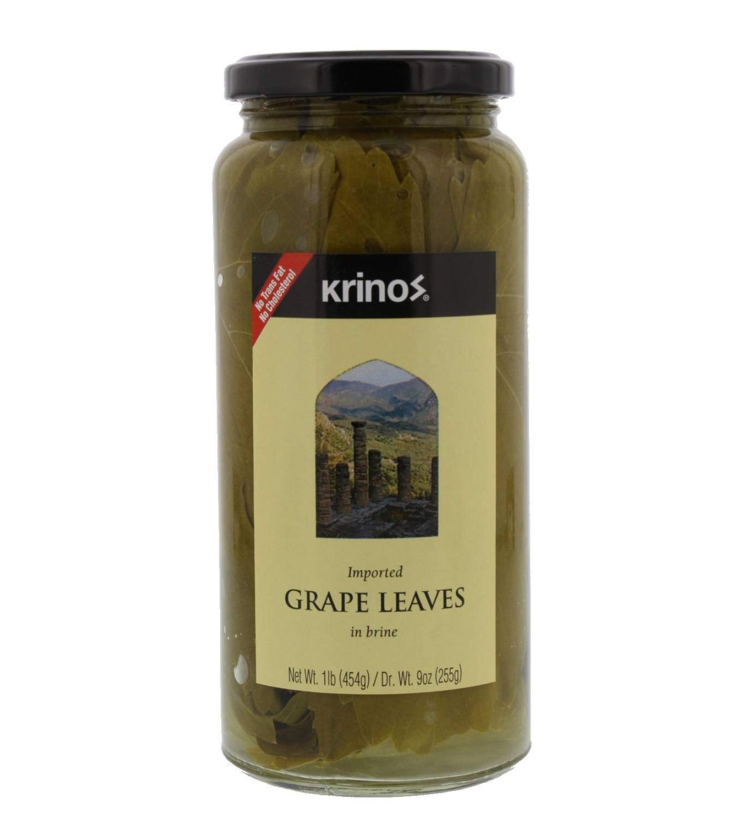 Krinos Gourmet Grape Leaves in Vinegar Brine 16oz (454g) - Authentic Greek Delicacy - Buy Online on GoSupps.com