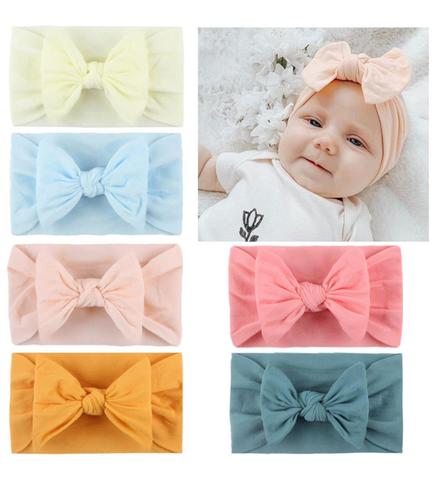 6 Pcs Baby Girls Nylon Headband Set - Bowknot Turban & Elastic Headwrap for Toddlers - Buy Online on GoSupps.com