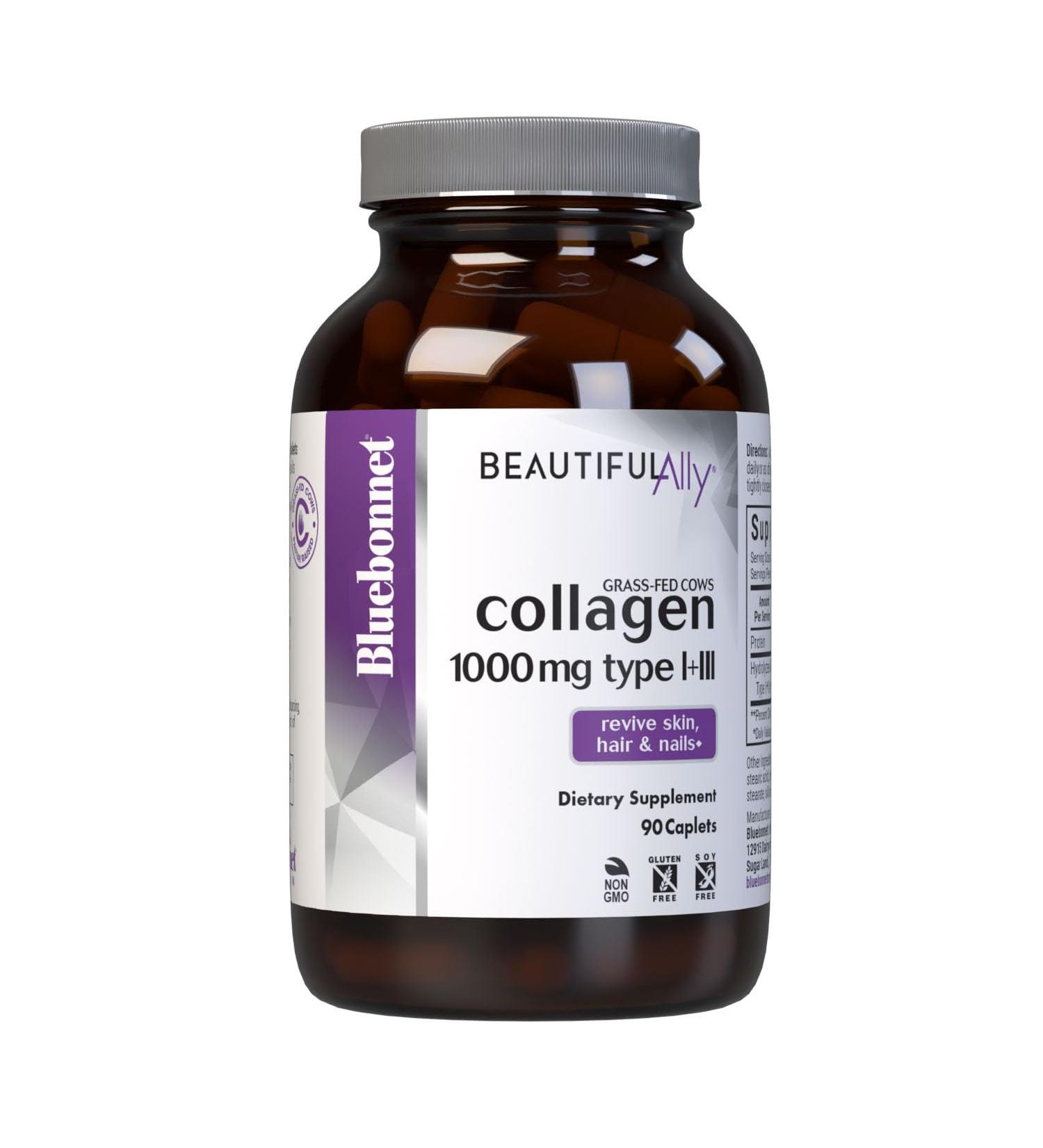 Bluebonnet Nutrition Beautiful Ally Collagen Caplets Hydrolyzed Collagen from Grass Fed Cows Collagen Peptides Type 1 & 3 Non GMO Gluten Free Soy Free Milk Free 90 caplets 90 Day Supply