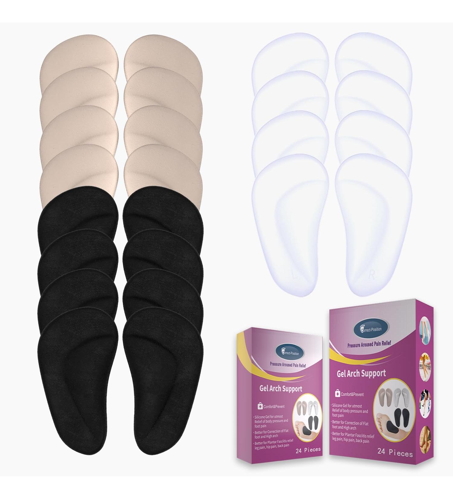 Correct-Position Gel Arch Support Insoles for Flat Feet - Plantar Fasciitis Relief & Pressure Alleviation - Set of 12 (4 Clear, 4 Beige, 4 Black) - Buy Online on GoSupps.com