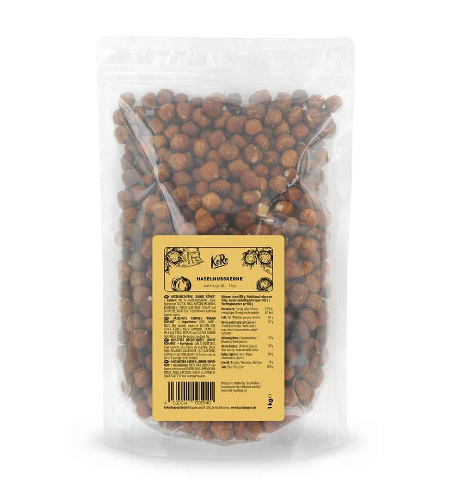 KoRo - Extra large hazelnuts 1 kg - Hazelnuts without shells and without additives - Buy Online on GoSupps.com